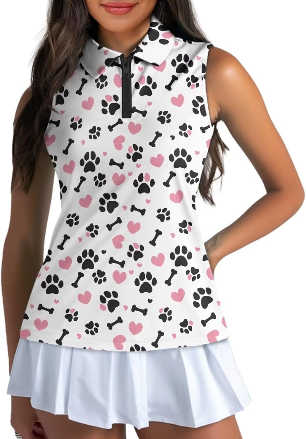 Womens Golf Shirts Sleeveless Casual V Neck Zip Up Tank Golf Shirts Tennis Shirts Golf Shirts for Woman Plus Size