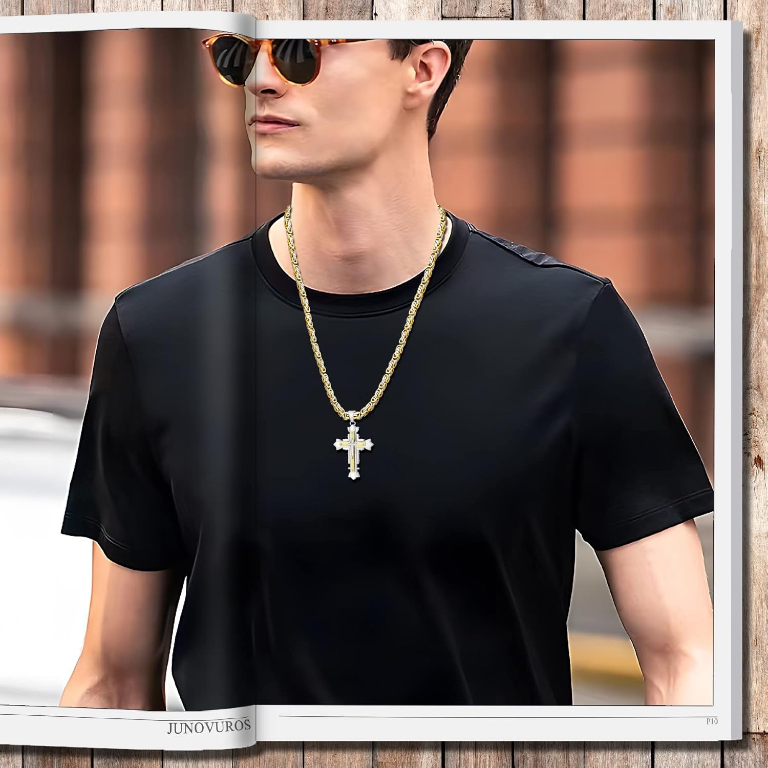 JUNOVUROS Stainless Steel Jesus Christ Cross Pendant Necklace for Men, 20 to 28 In Rolo/Byzantine Chain, 2 Sizes of Religious Jewelry with Silver/Gold/Black - Image 3