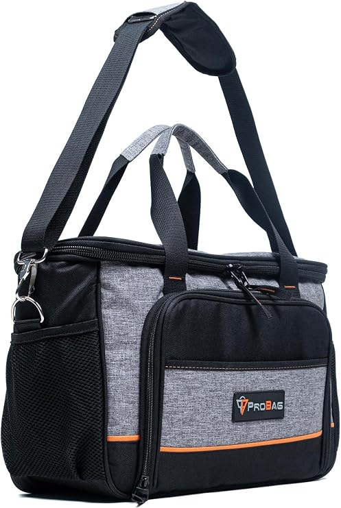PROBAG Profesyonel Su Geçirmez Alet Çantası, 63 Bölmeli, Gri-Siyah, Omuz Askılı, 48x30x20 cm, Usta ve Teknisyenler İçin Dayanıklı Takım Organizatörü
