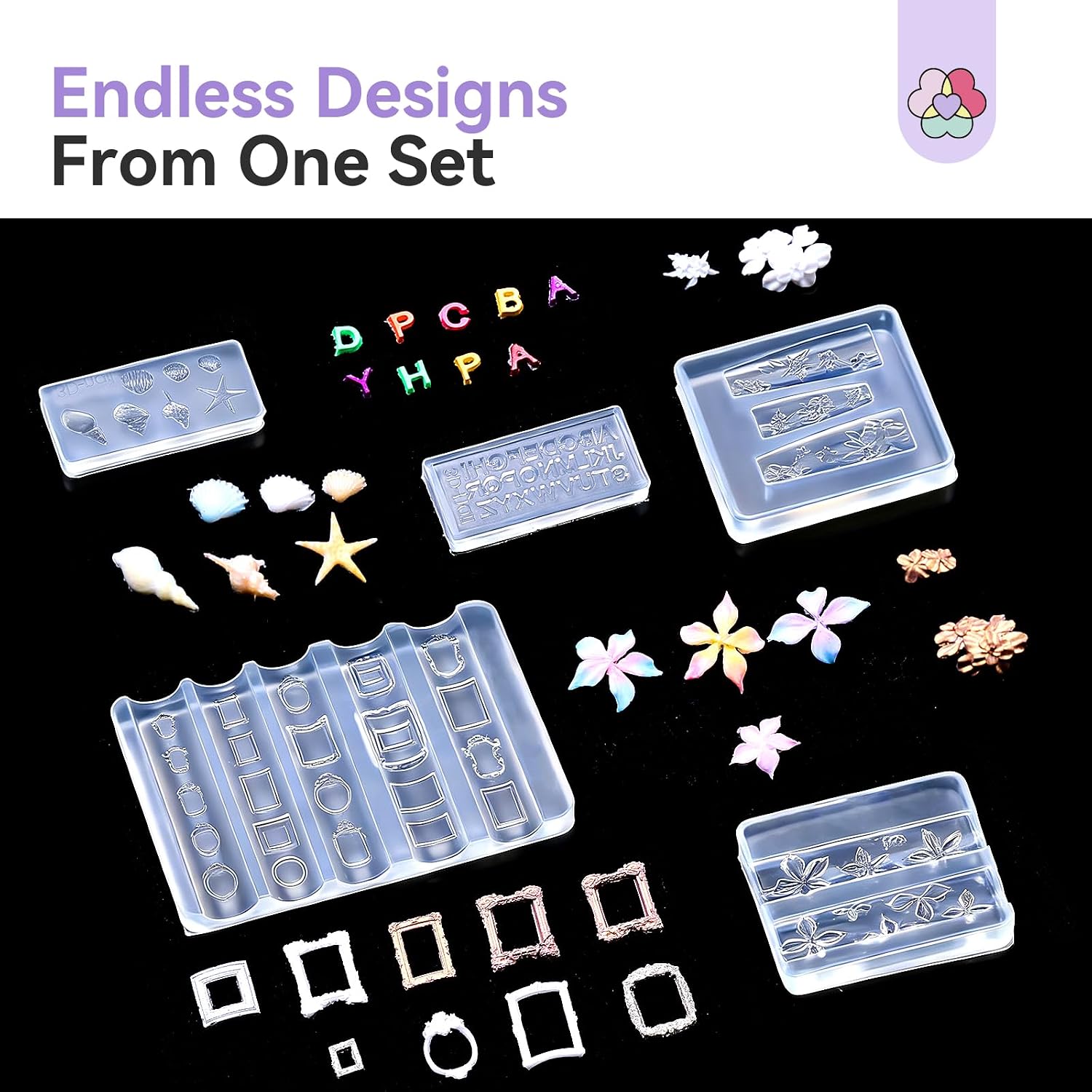 SAVILAND 3D Silicone Nail Art Molds Set, 5PCS 3D Flower Mold for Nails