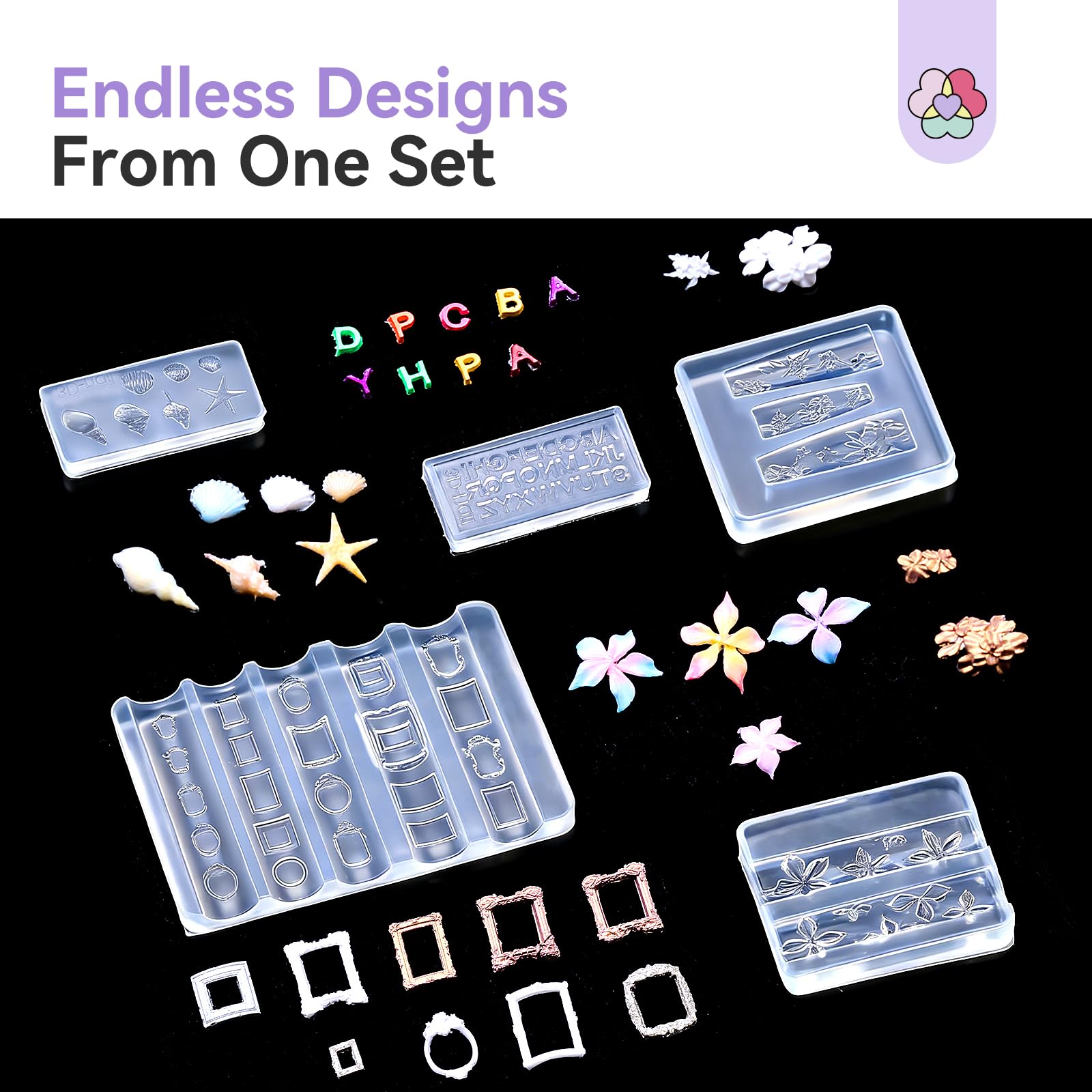 SAVILAND 4PCS Moules Silicone pour Nail Art 3D Fleurs Moules à Charmes d'ongles pochoirs de stamping pour ongles pour Manucure DIY