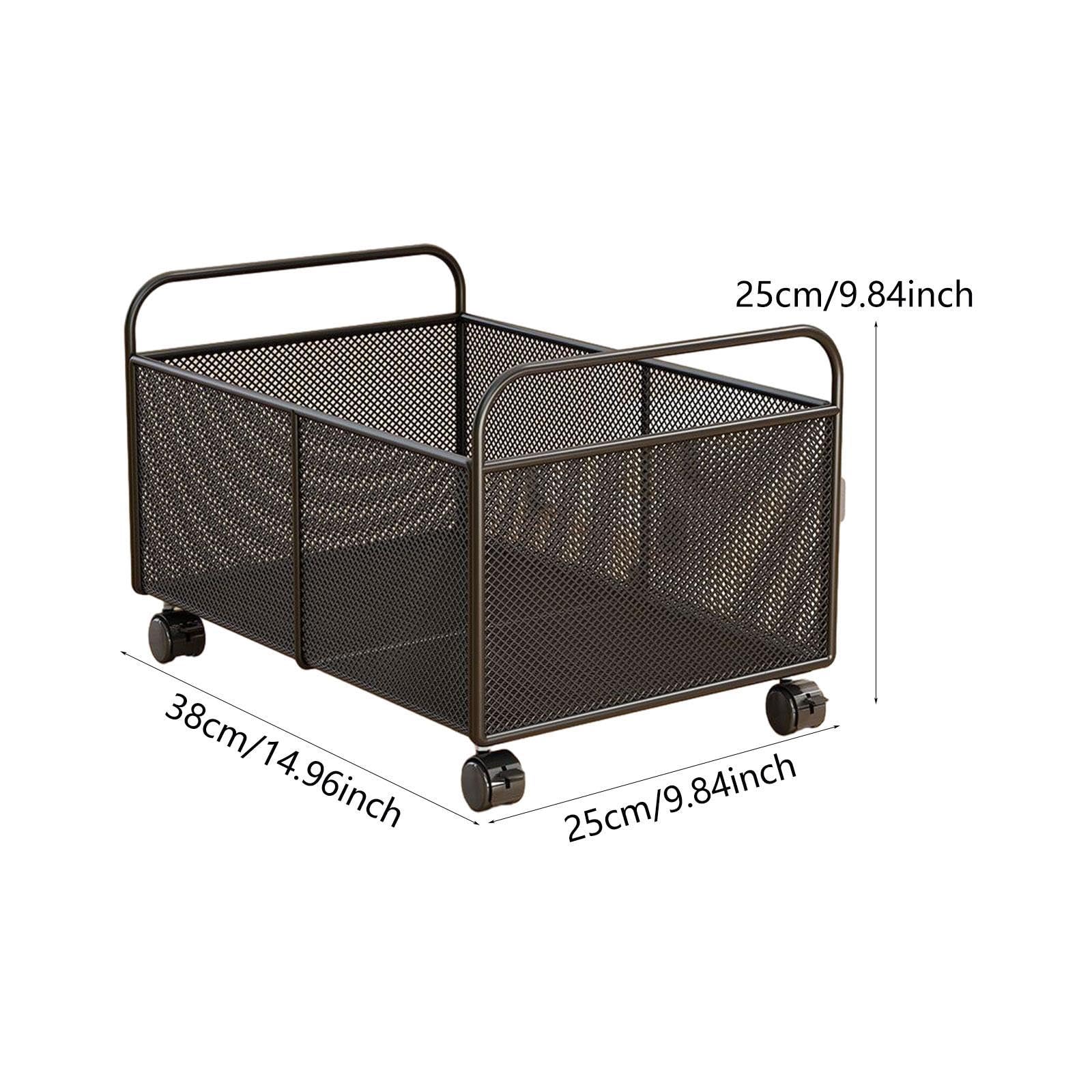 Cestino Portaoggetti in Filo di Ferro Organizer con Ruote Contenitore Metallo Multiuso Fruttiera Rete Ferrosa Portapane E Snack per Cucina Soggiorno, S