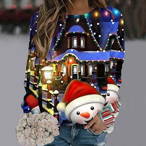 Miniatura 2 de asjyhkr Camisa de Navidad para mujer, sudadera con estampado de patrón navideño, vintage, manga larga, para adolescentes, niñas, suave, cuello