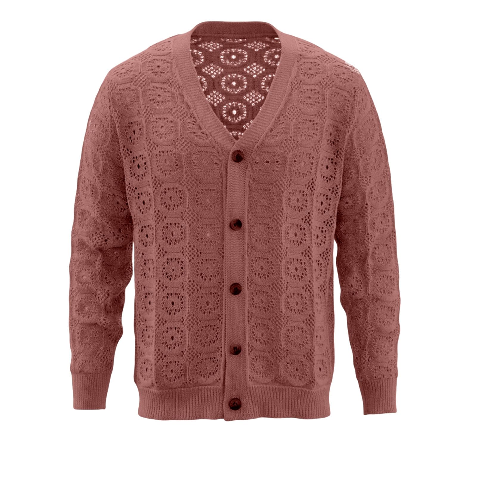 Cárdigan de Punto para Hombre de Corte Relajado con diseño Calado para Mayo