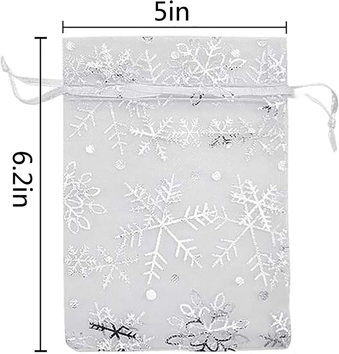 Best Cyber Deals 🔥 200pcs Christmas Organza Favor Bags Snowflake with Silver Print White and Gold Jewelry Candy Gift Bags Samples Display Drawstring Pouches