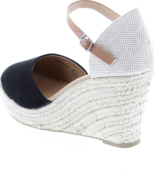 BESTON AB01 Women's Espadrille Platform Wedge Sandals(Tight Front Toe), Color:Black, Size:6.5