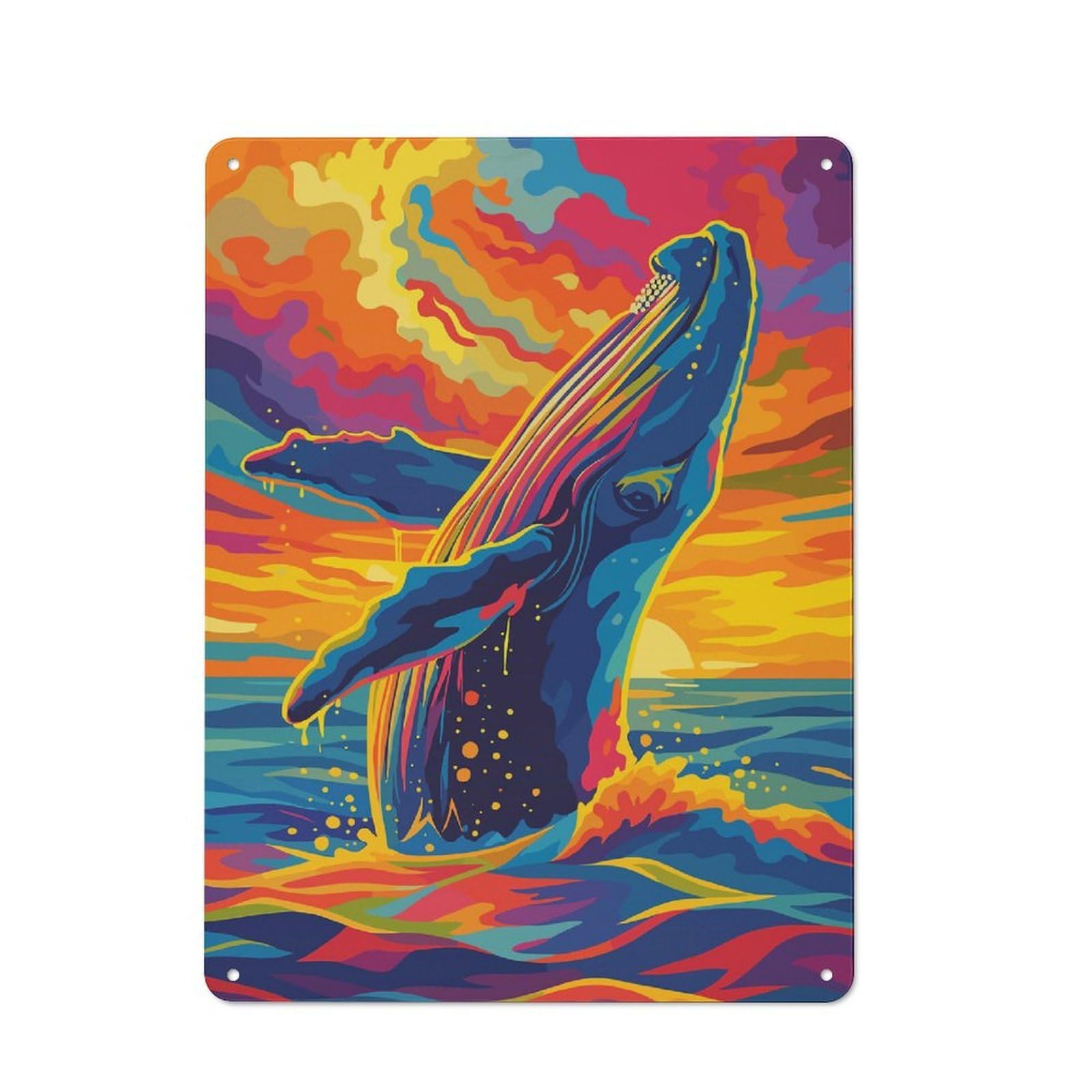 Colorful Whale Breaching at Sunset Retro Metal Sign 40x30cm, Old Fashioned Retro Room Decor for Living Room, Hallway, Kitchen Or Cafe