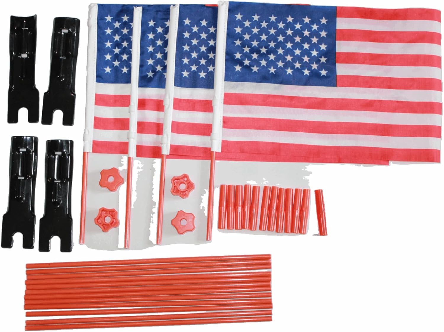 American Flags for Bicycles Safety with Pole, 4 Sets 7.9in X 11in Marking Flags made of PVC. with 47.3 in long, Solid Core Flagpole made of Fiberglass, Suitable for Bicycle, Car