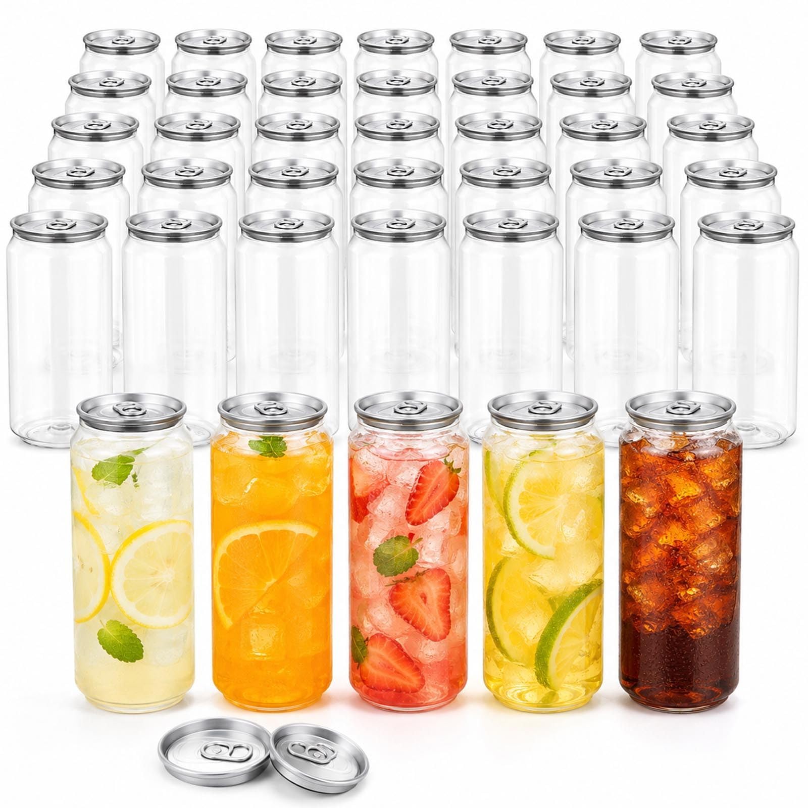 menglanchang Plastic Juice Bottles With Sealable Pull Tab Lids, 200 Pack Clear Pet Cans For Iced Coffee, Tea, Smoothies, Soda And Milkshakes EasyPullLid-700ml