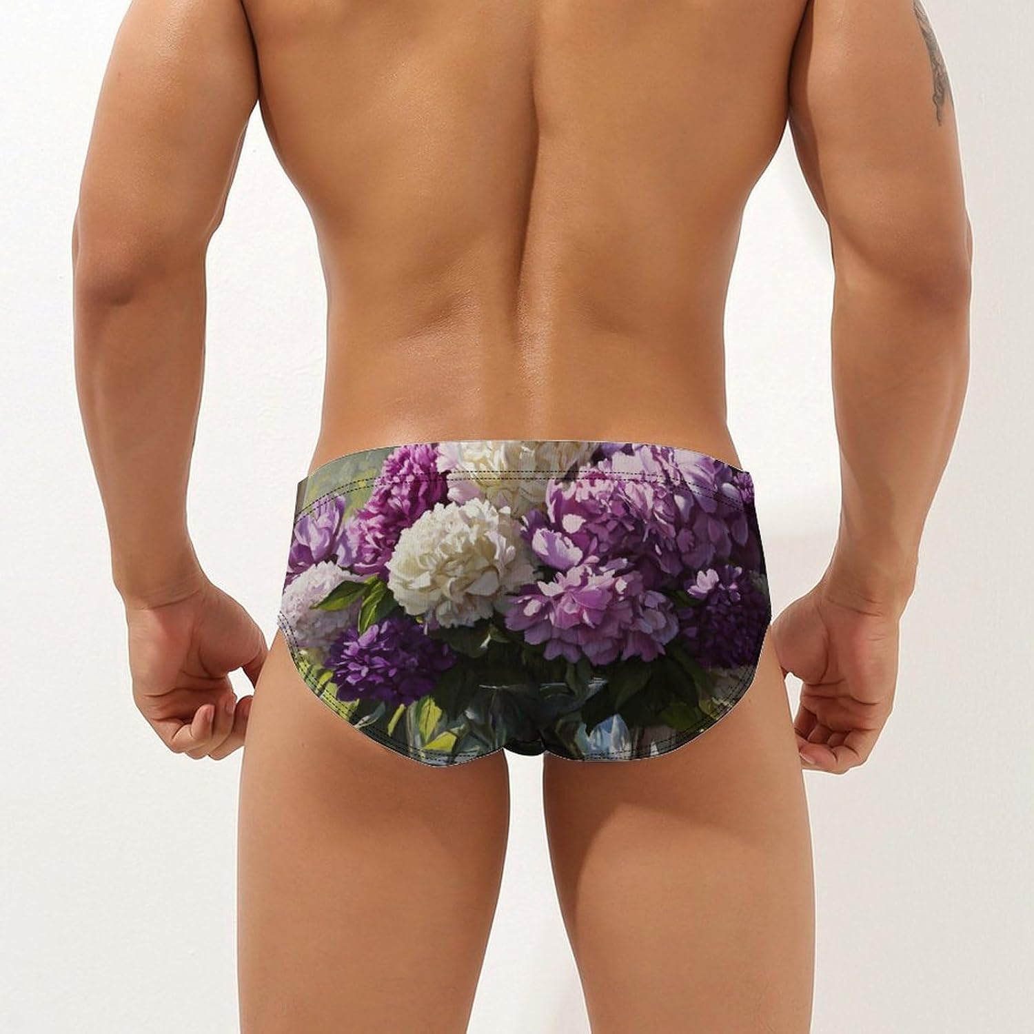 Beautiful Peonies Flowers Mens Swim Trunks Swimwear Briefs Low Waist Swimsuit for Beach Sports