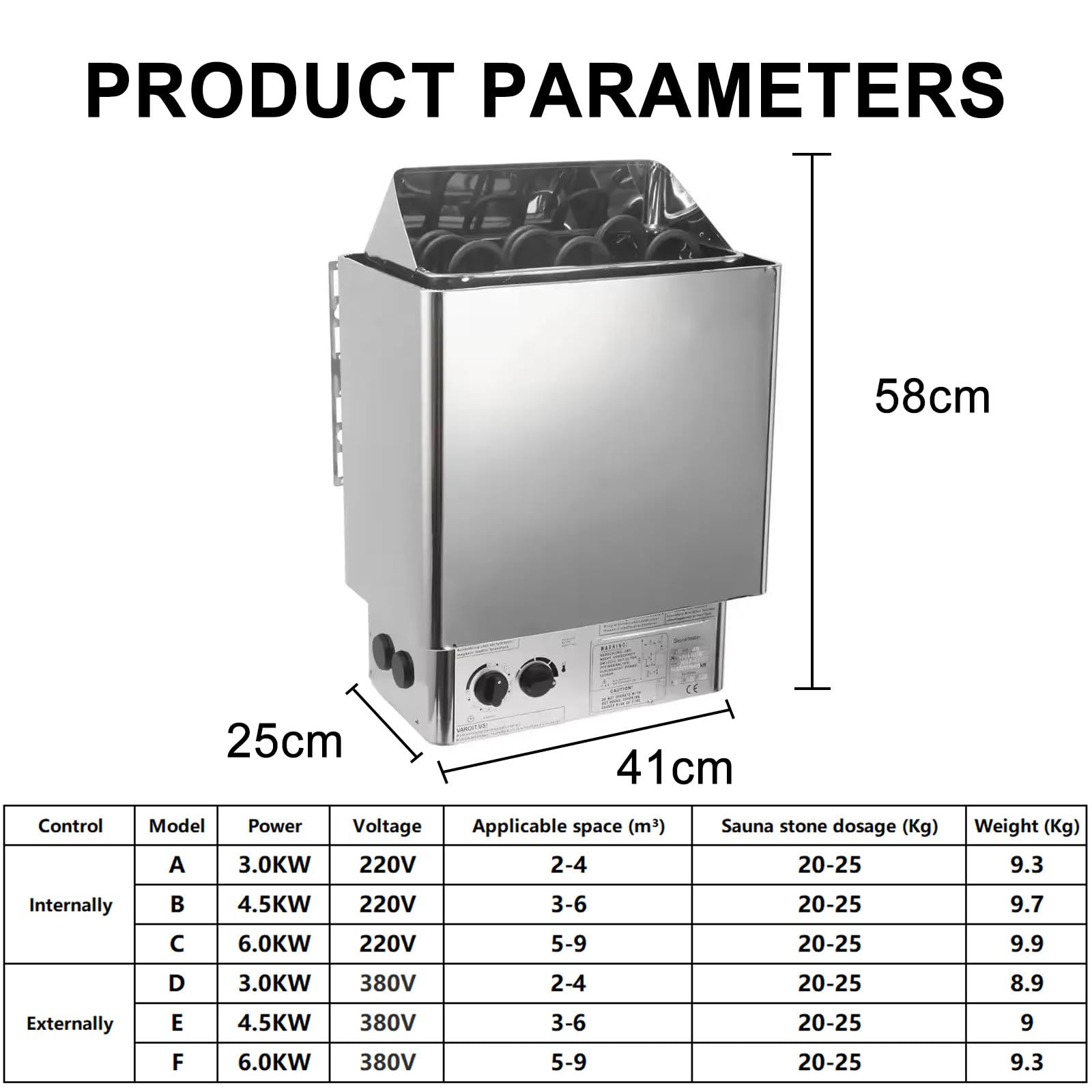 PoêLe De Sauna éLectrique 220 V/380 V, PoêLe De Sauna, Machine De Chauffage De Sauna à ContrôLe Externe/Interne, PoêLe De Sauna Mural 3,0 KW/4,5 KW/6,0 KW,6000W380V