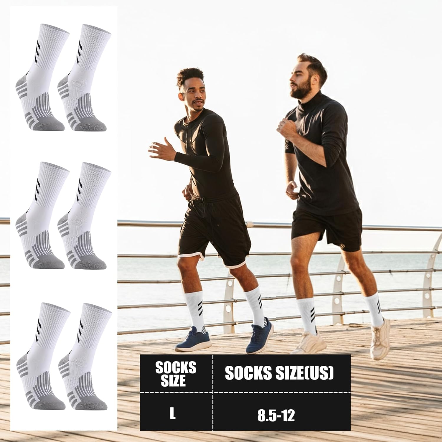 3 Pairs Compression Athletic Crew Socks for Men Women Cycling Hiking Basketball Work - Image 2