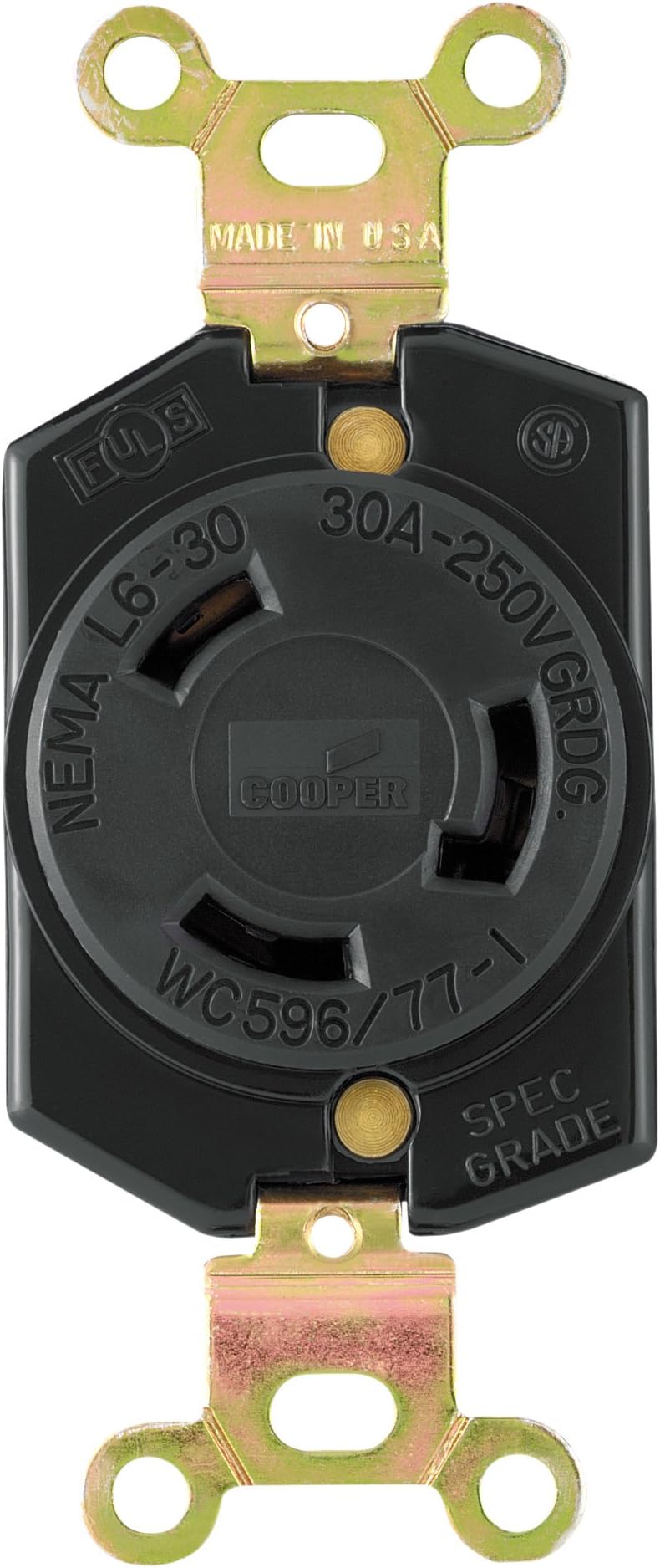 L630R 30-Amp 250-Volt Hart-Lock Industrial Grade Receptacle with Safety Grip Black and White