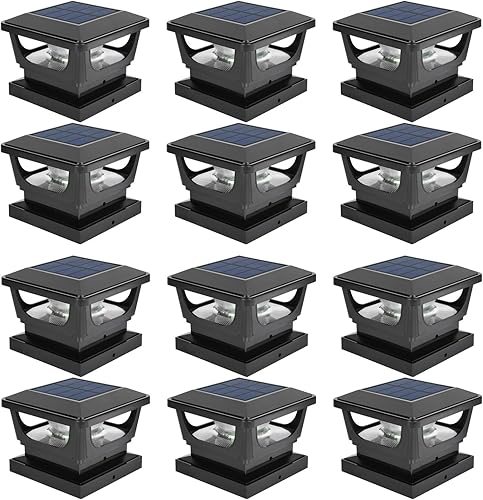 Sumaote Paquete de 12 luces solares para poste de madera, para exteriores de 4 x 4 de madera, 3 x 3 y 4 x 4 pulgadas, PCV/vinilo para postes de
