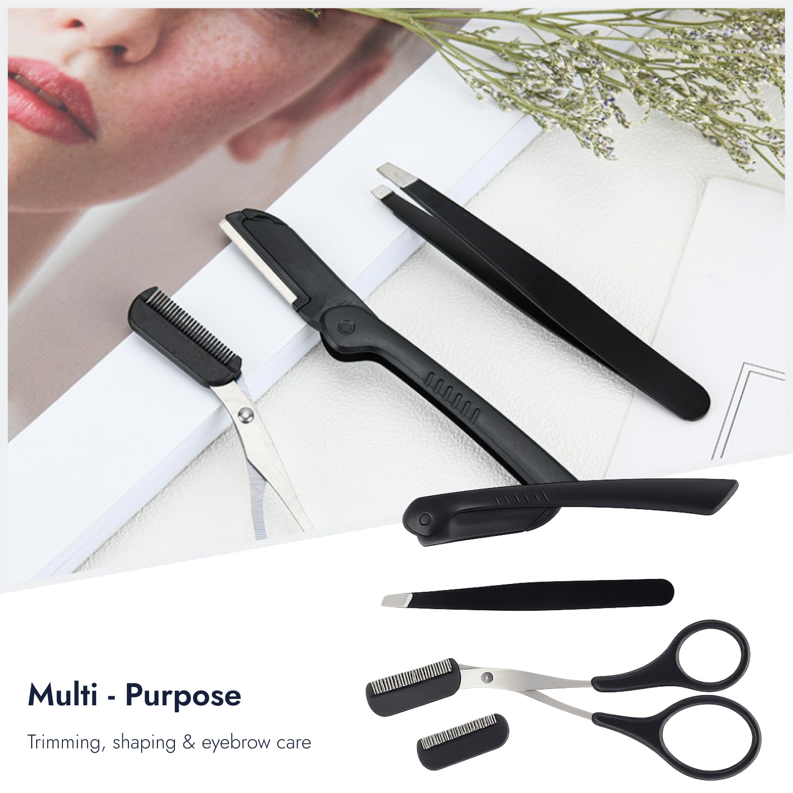 Ciseaux Sourcils Professionnels de Précision pour Femme et Homme, Ciseaux Sourcil Femme avec Anneaux Antidérapants et Peigne, Tondeuse Sourcil et Outil de Mise en Forme pour Épilation Facile