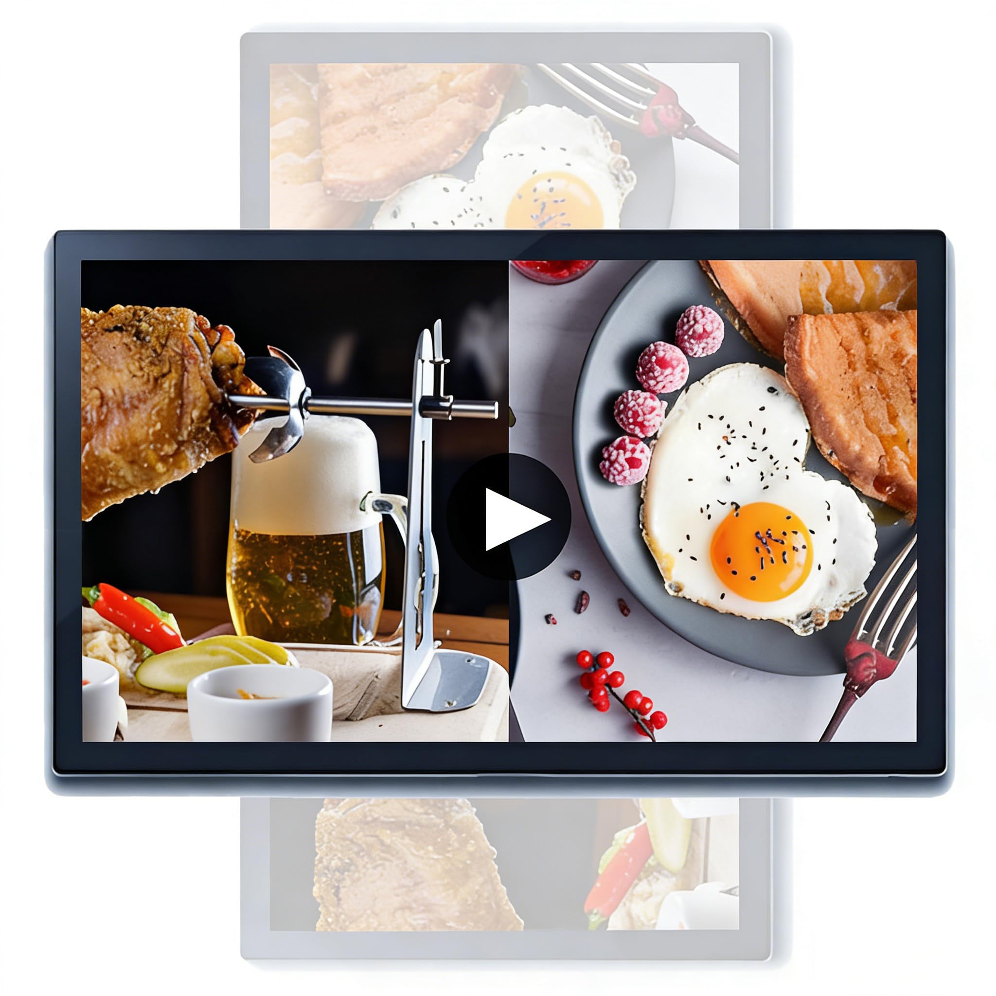 YEHOZZ Digital Kiosk,Advertising Media Player,Digital Signage Screen,Landscape+Portrait Switching+Looping+Smart Split Screen+Remote control,Share Photo Video via App or USB 23.6inches