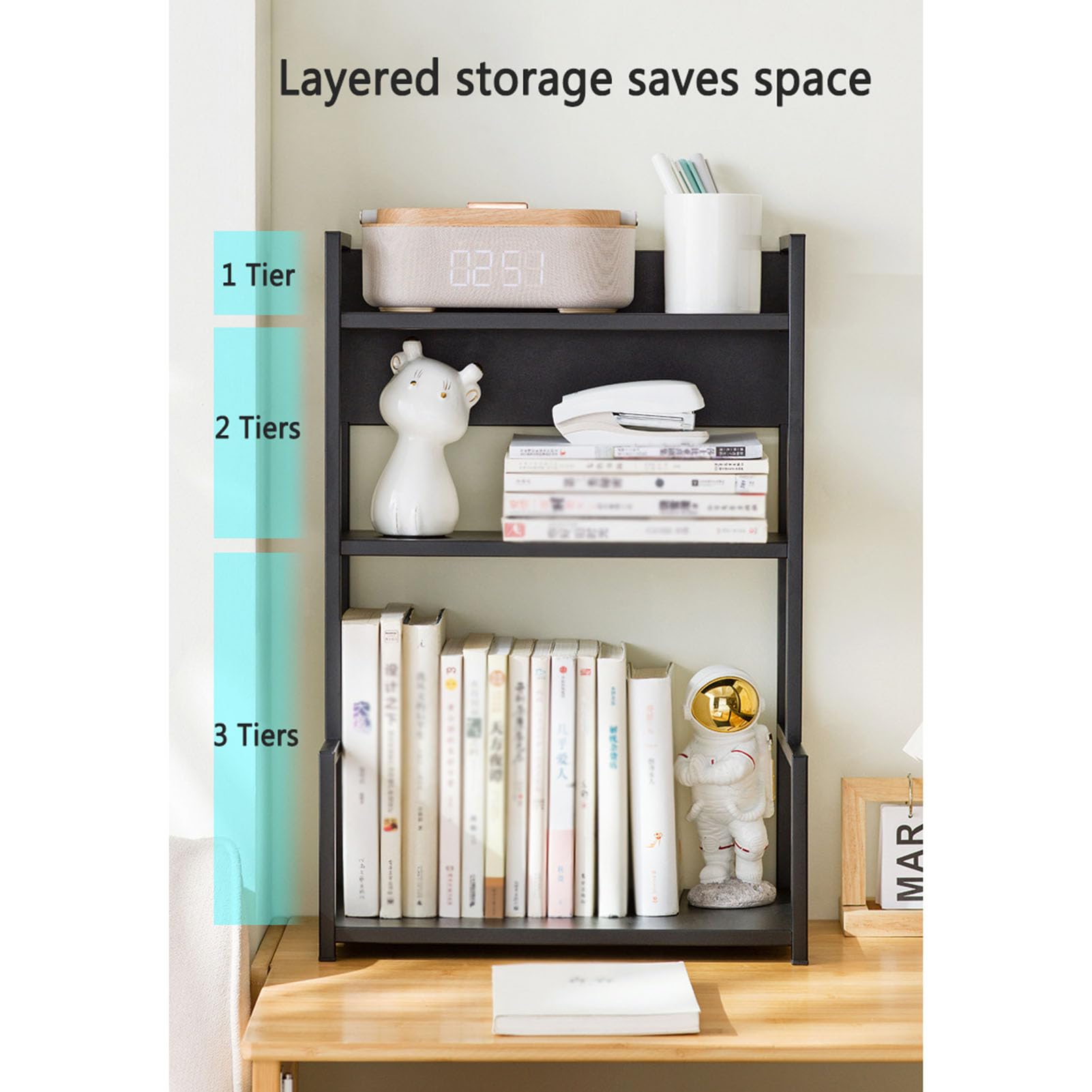 Piccolo Organizer da scrivania in Metallo per Piccoli spazi, Organizer da scrivania e portaoggetti Multiuso, Ripiani autoportanti a 3 Livelli, Organizer da scrivania per dormitori, uffici, casa