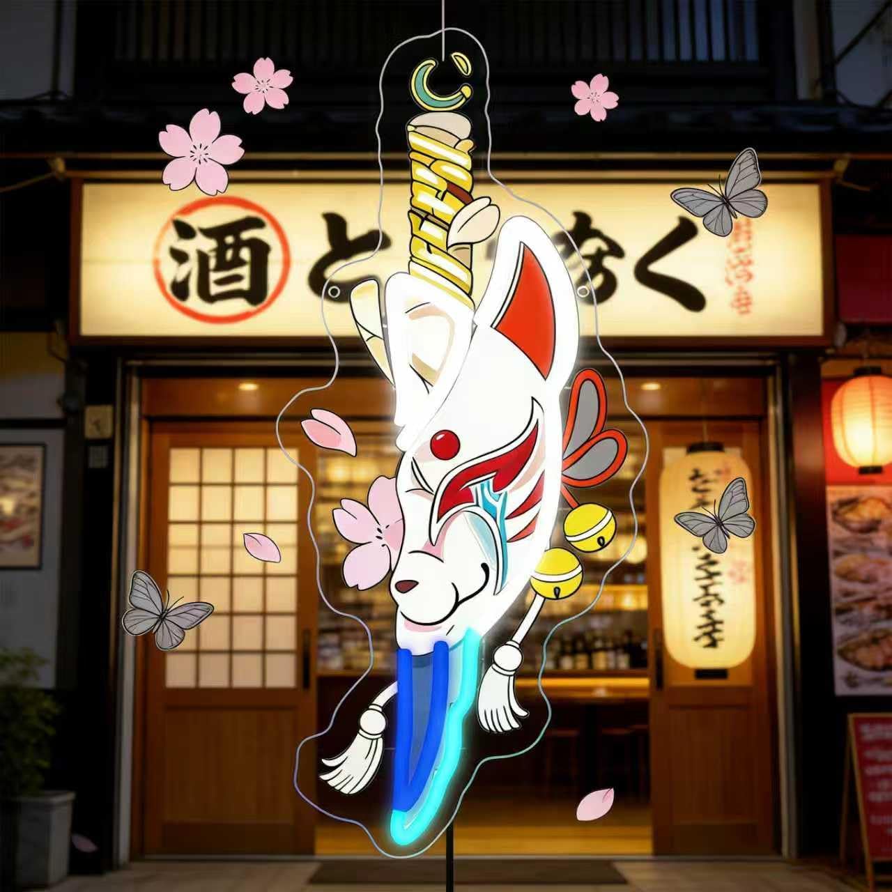 Fox Face Neon Sign, Japanese Led Neon Light Signs for Wall Decor Light up Sign for Bedroom Game Room Party Decoration Birthday Gift for Girl Christmas Dimmable USB Powered(16.5"*7.4")