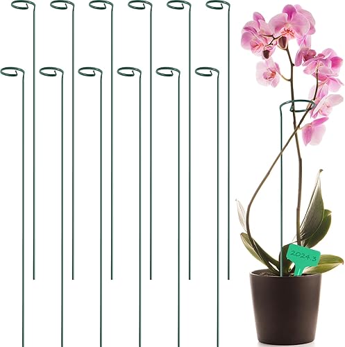 GROWNEER Paquete de 12 estacas de soporte para plantas de 36 pulgadas, con 15 etiquetas para plantas, estacas de soporte de flores de un solo tallo