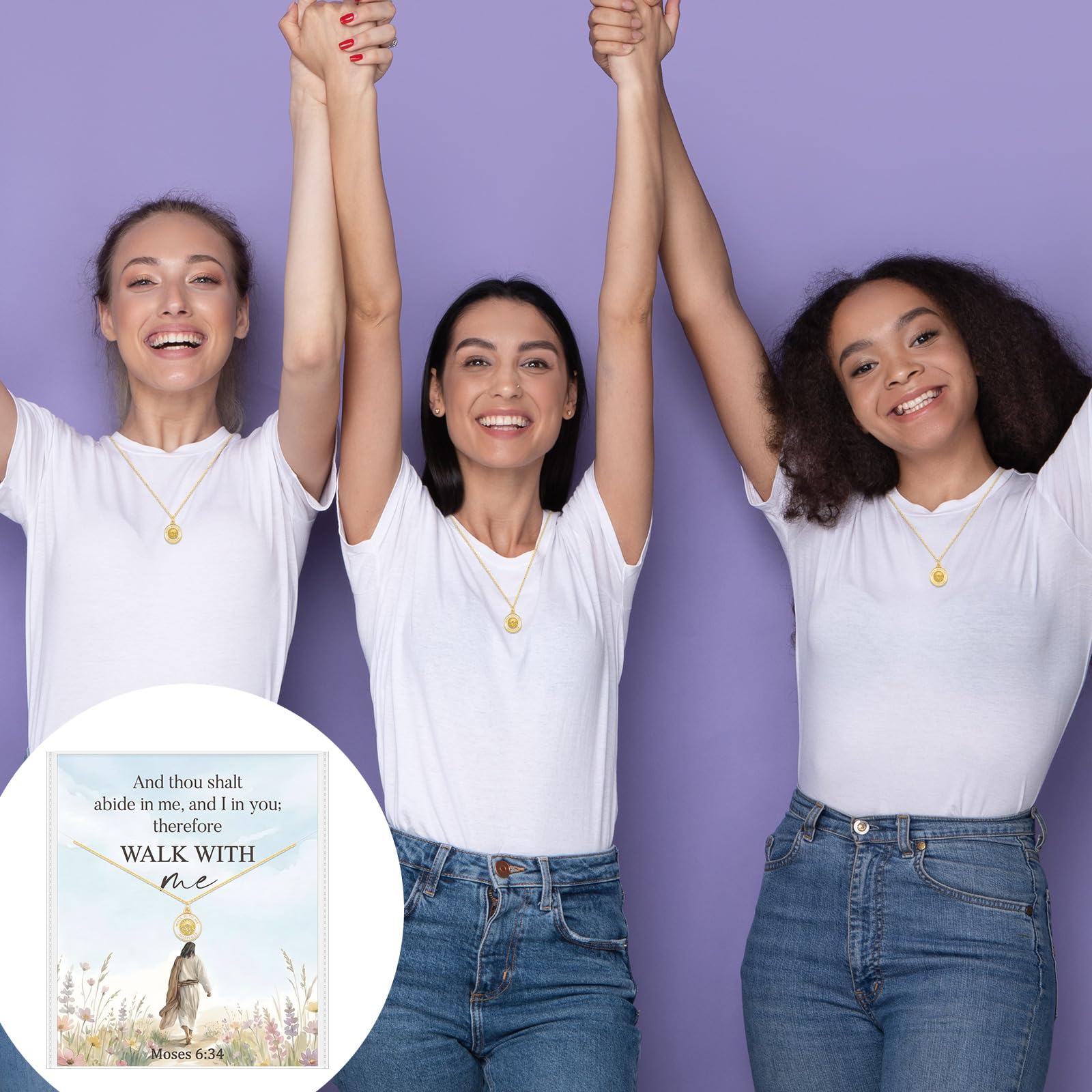 Sureio 24 Sets LDS Missionary Gifts Walk with Me 2026 Necklace with Scripture Cards Sister Missionary Necklace Mormon LDS Youth Theme Walk with Me Pendant Jewelry Christian Baptism Gifts for Women