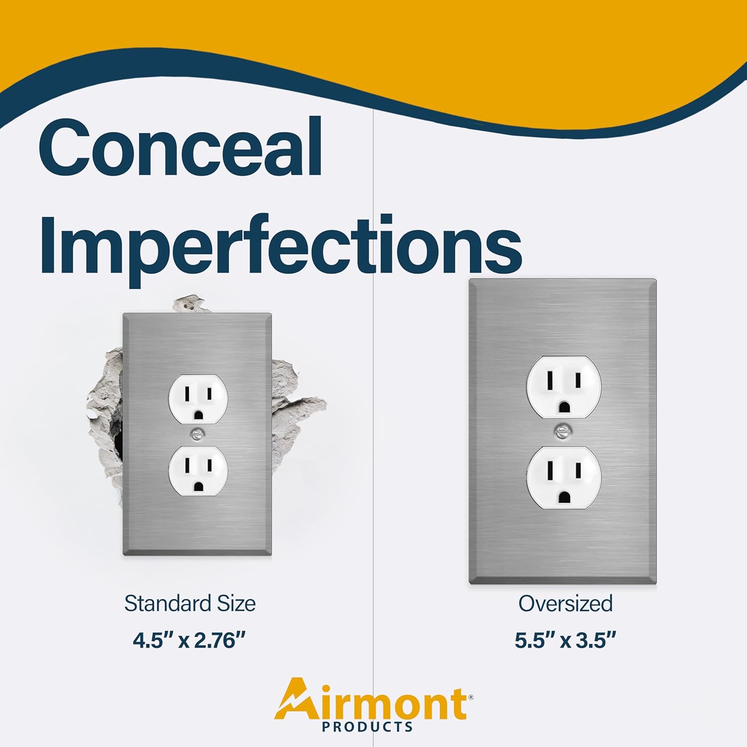 1-Gang Oversized Stainless Steel Duplex Receptacle Wall Plate – 5.5" x 3.5" Jumbo Duplex Outlet Cover, Heavy-Duty, Corrosion-Resistant with Matching Screws, Universal Electrical Fit, Made in USA