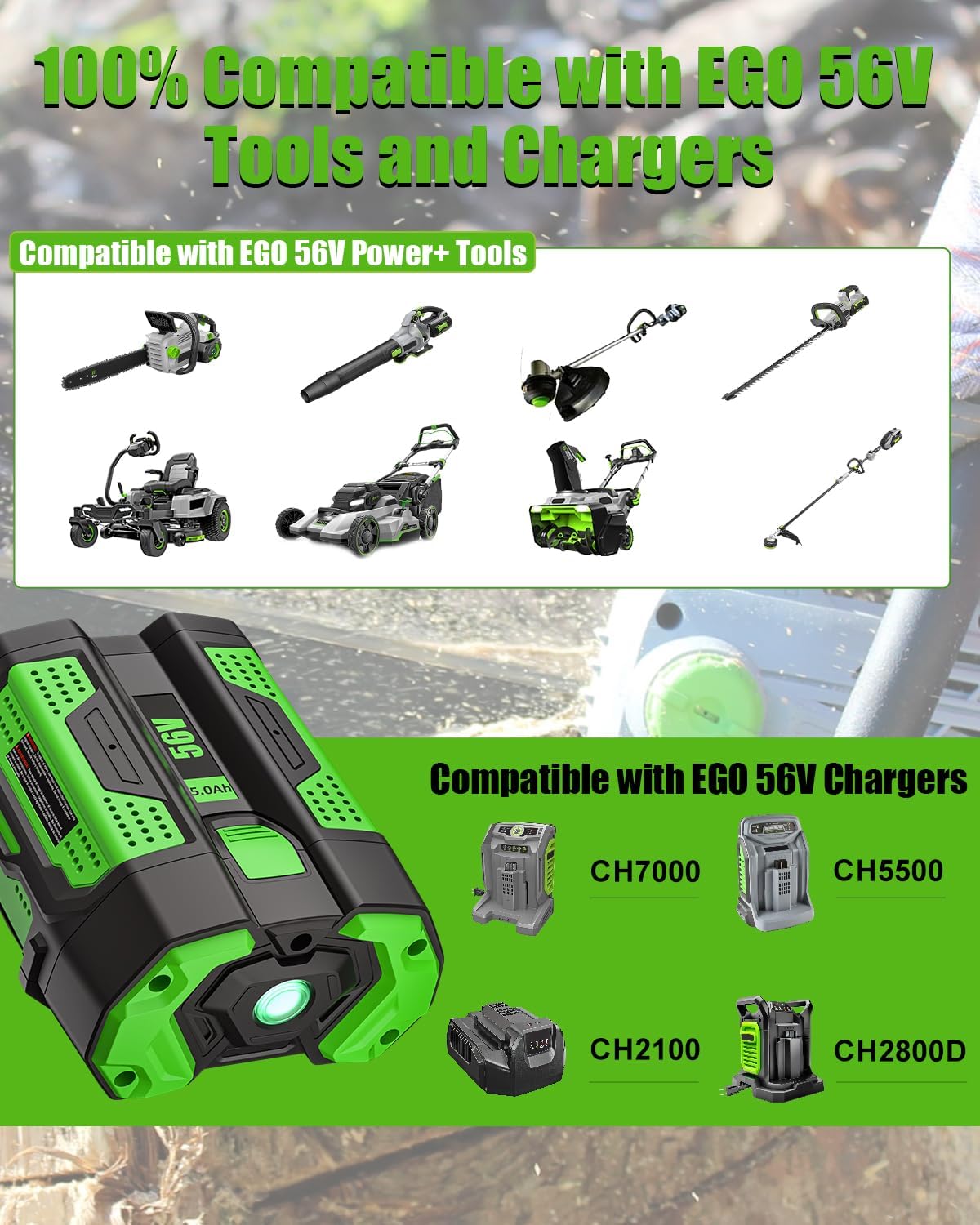Replacement for EGO 56V Battery 5.0 Ah Compatible with EGO 56 Volt Lithium-Ion Battery Tools and Charger (5.0Ah) - Image 3