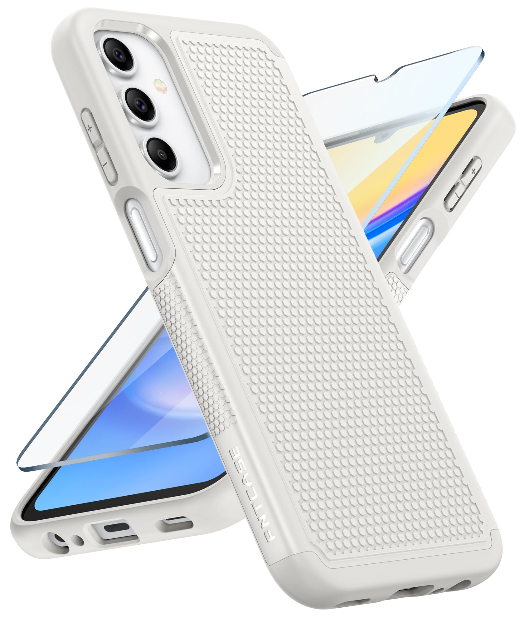 FNTCASE for Galaxy A15-5G Phone Case: Dual Layer Samsung A15 5G Cover White | Non Slip Matte Textured Protective Cases With Screen Protector, Military Grade Shockproof Drop Protection, Daily Use, White