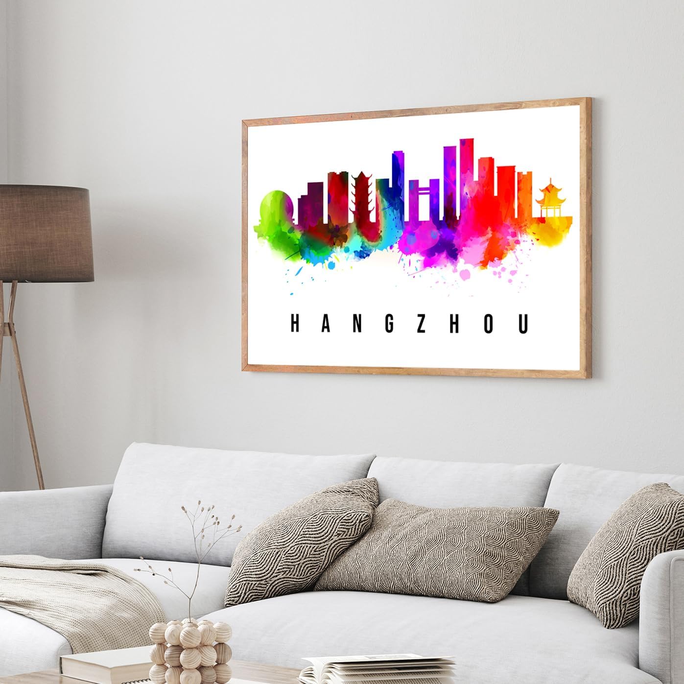 Pera Print China Poster, China-Hangzhou Poster, China Illustration Skyline City Poster, Modern Skyline Poster, Cityscape and Landmark Print, Home-Office Wall Art Decoration