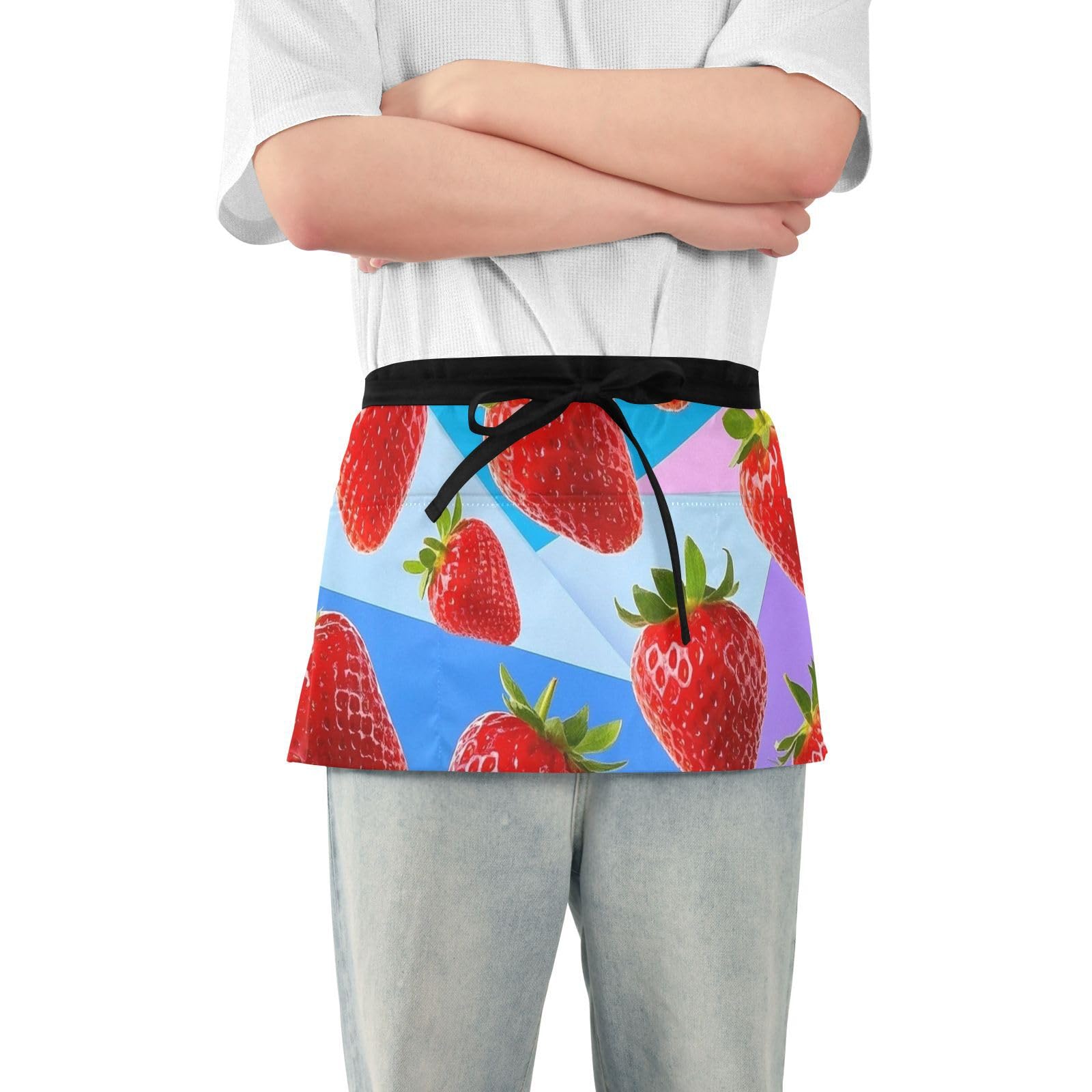 FASHON&FASCIN Server Apron with Pockets Waist Aprons Half Waitress Apron Strawberry Design for Gardening Restaurant,Multi17