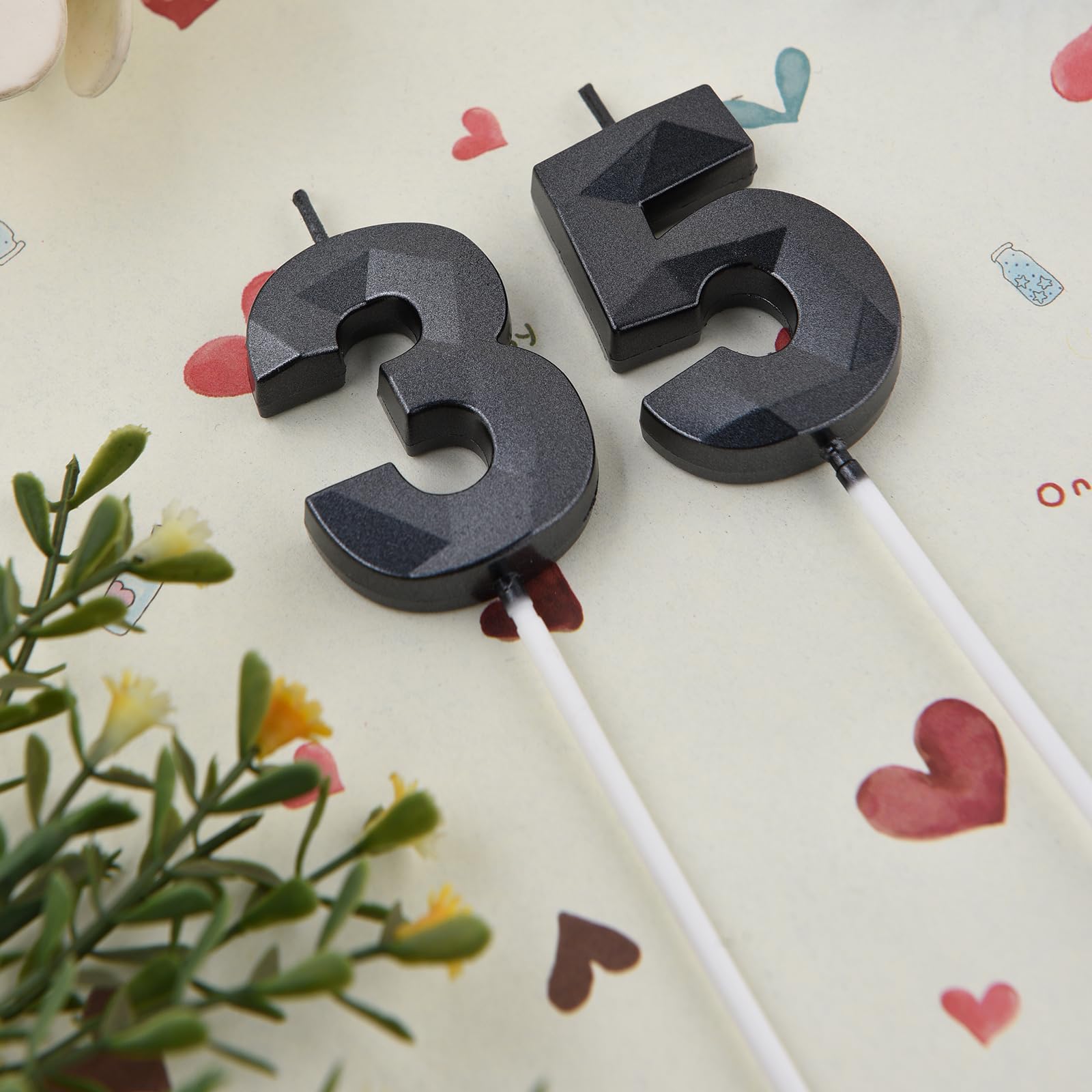 Velas negras de cumpleaños 35 y 53 de 2 pulgadas, número de diamante 35 y 53 para decoración de tartas de niños y niñas, decoración de fiesta temática