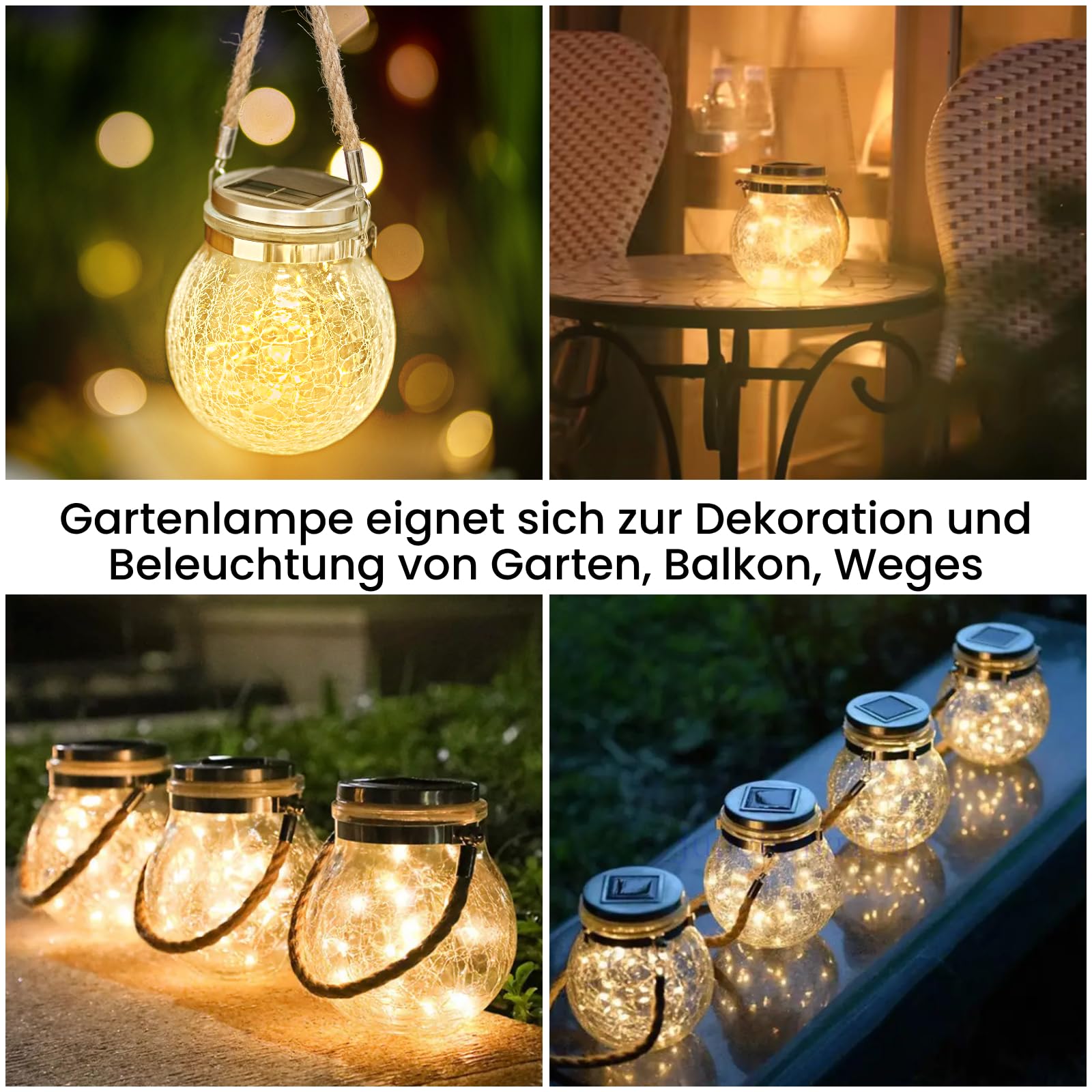 LUMILED 3x Set Solarleuchte Einmachglas Hängende Licht IP44 3000K 20 LED 600mAh Glas Pendelleuchte Außenlaternen ⌀12 cm Solar für Außen Dämmerungssensor Risslicht für Außen Garten Terrasse