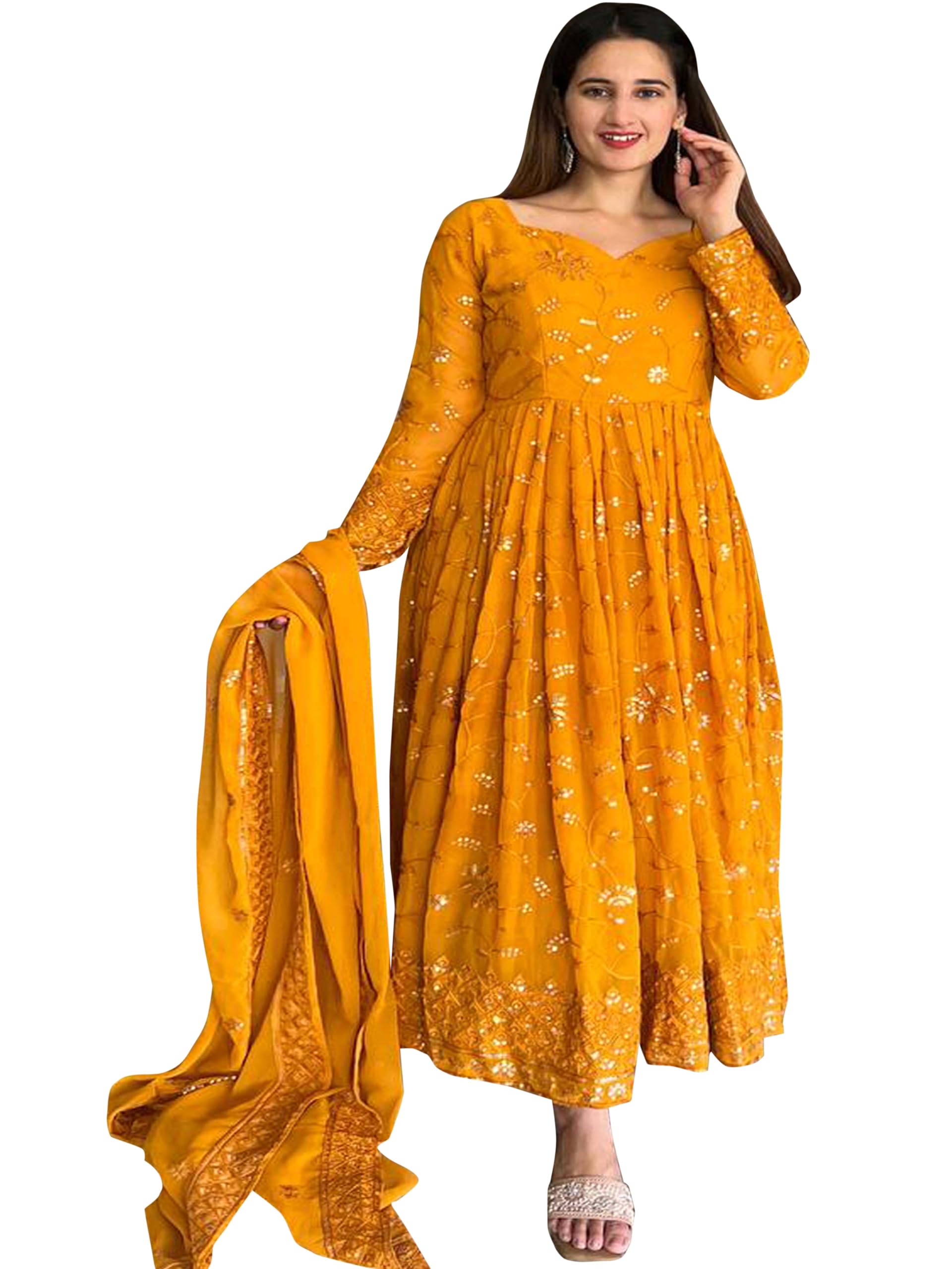 Women's Georgette Fit and Flare Maxi Kurta Set-image-30