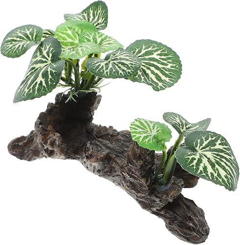 Vista 19 de Rama de esquina de reptil, rama de árbol trepadora de resina con hojas, plantas de terrario, ramas, peces, tortuga, tanque de decoración