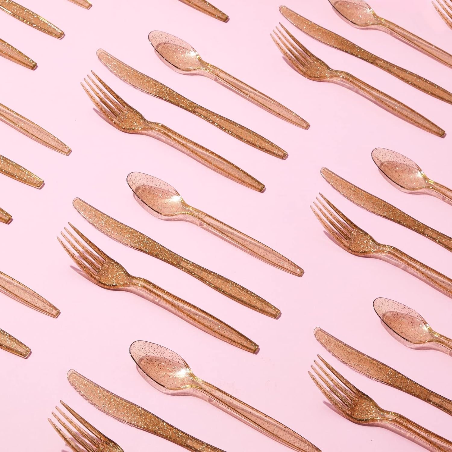 Gold Sierware Set - Plastic Cutlery with Glitter Finish, 144