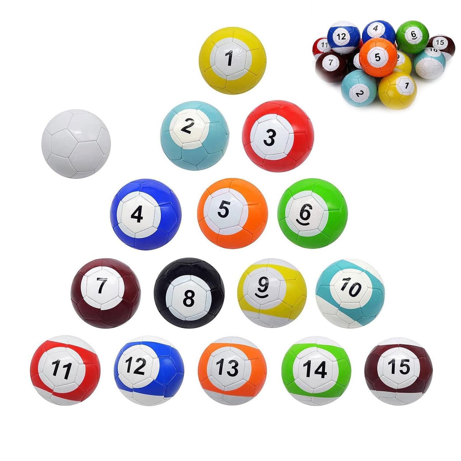 Juego de 16 Balones Hinchables para Billar-Fútbol, Set de Billar de Mesa con Balones de Cuero Footpool, Juego de Mesa Estilo Snooker, Deporte Recreativo para Adultos,7.9in/20cm