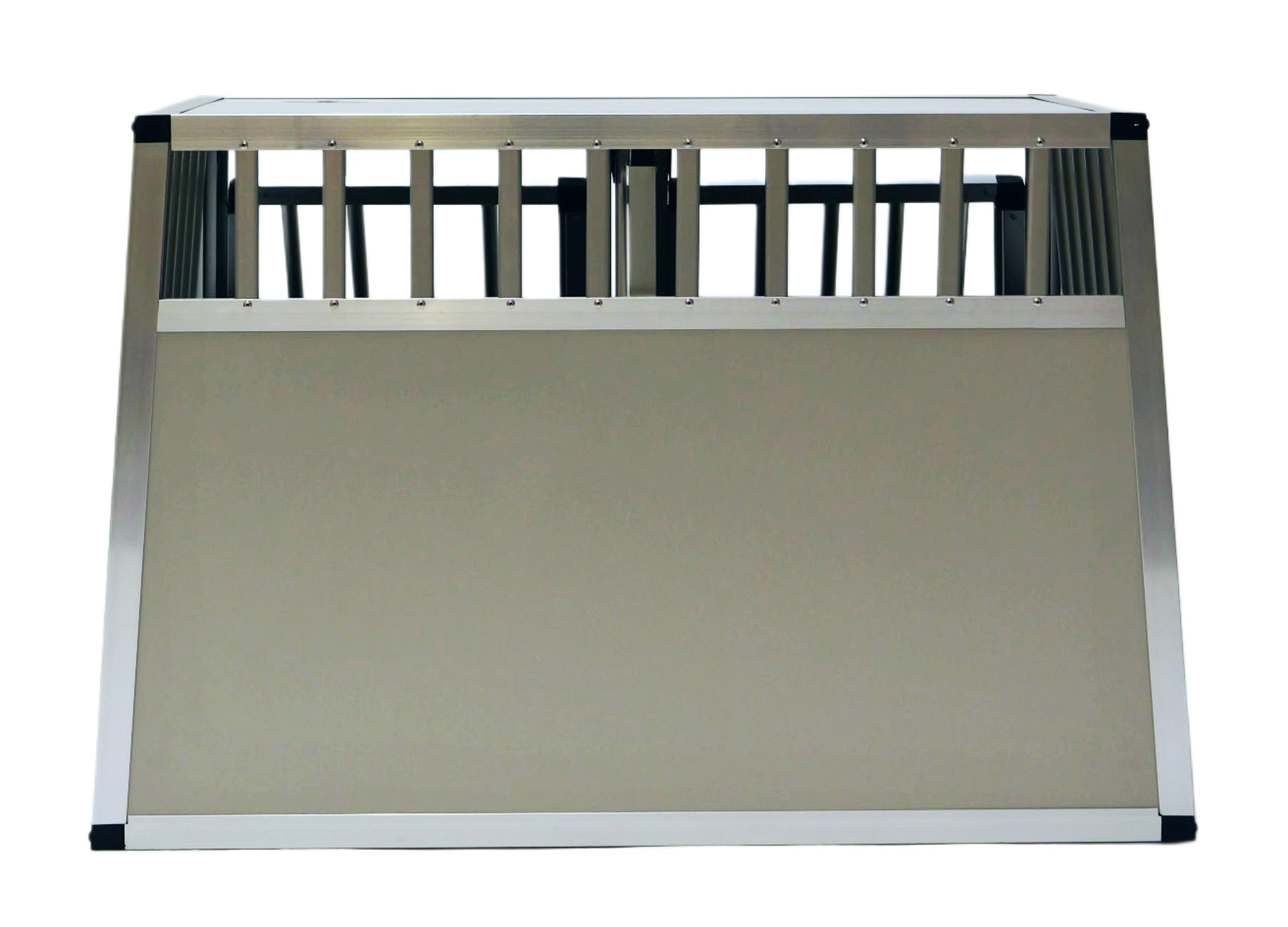DOGHEAD Hundetransportbox Comfort, Double 97x85x69 cm EG, Schwarz, Aluminium, Vorne 65° Grad Winkel abgeschrägt, hinten 90° Grad (gerade), Trennwand mit Griff, Keine Kombibox