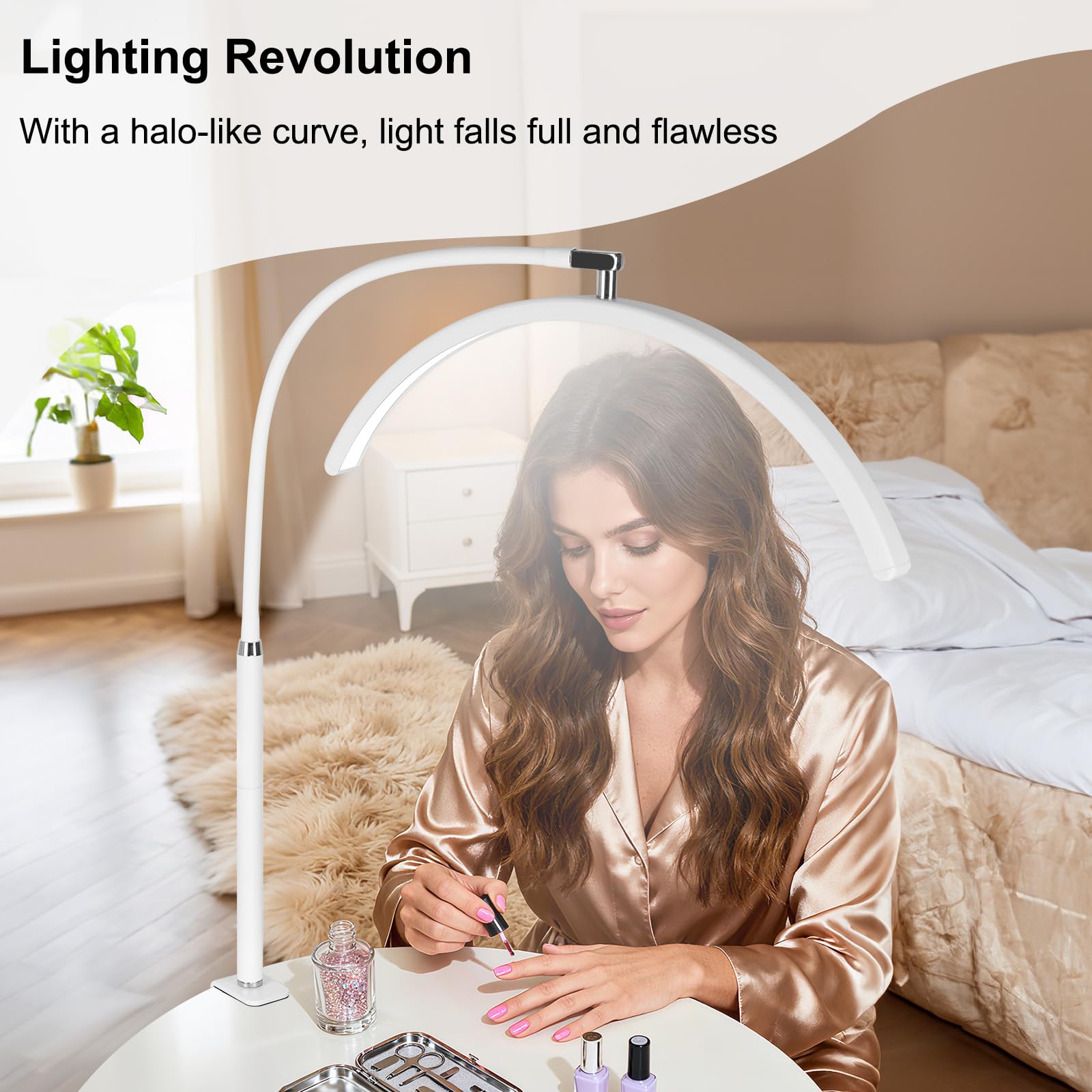Professionelle Halbmond-LED-Schreibtischlampe für Nageltechniker und Künstler, flexible Schwanenhalslampe mit Klemme, 3 Farbmodi und 5 Helligkeitsstufen für Maniküre, Tattoo