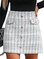 Cupshe Women's High Waist Mini Plaid Tweed Skirt - Bodycon Pencil Hem Shorts for Fall Winter Outfits