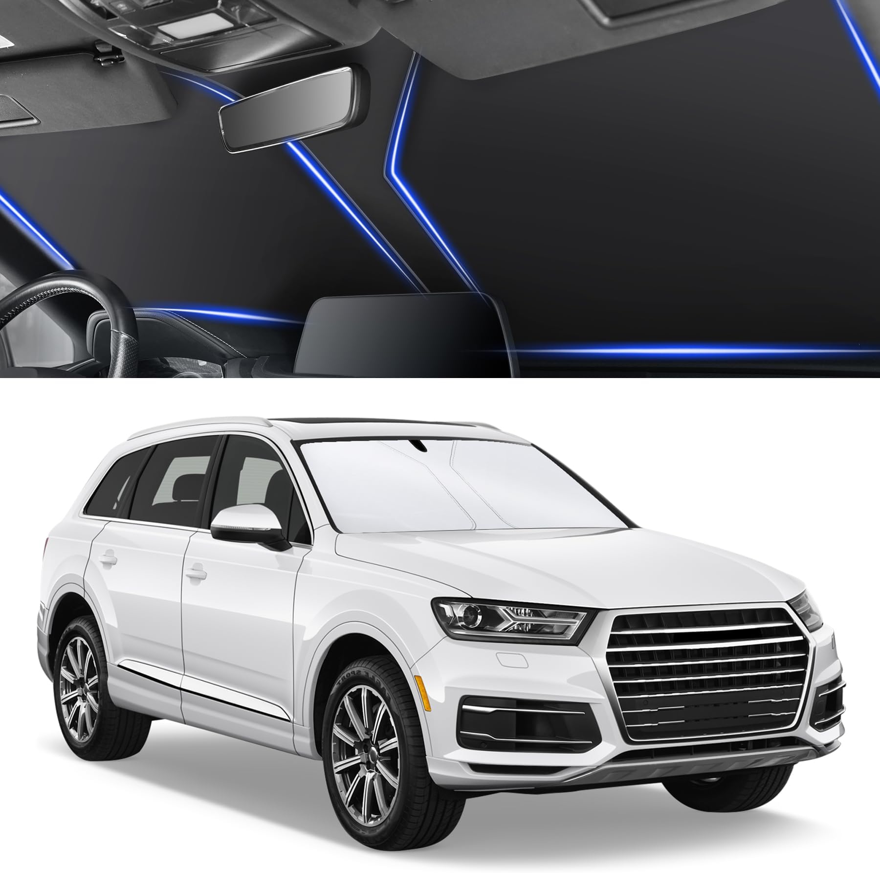 SINGARO 300T Universal Car Windshield Sun Shade, Foldable Reflective for Windshield & Window Shades with Overlapping Design, Car Interior Accessories (55" L x 26.7" W)