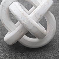 Vista 5 de PARISLOFT Decoración de cadena de madera blanca tallada a mano – Adorno de nudo rústico de granja de 3 eslabones – Mesa de café, estante, bandeja