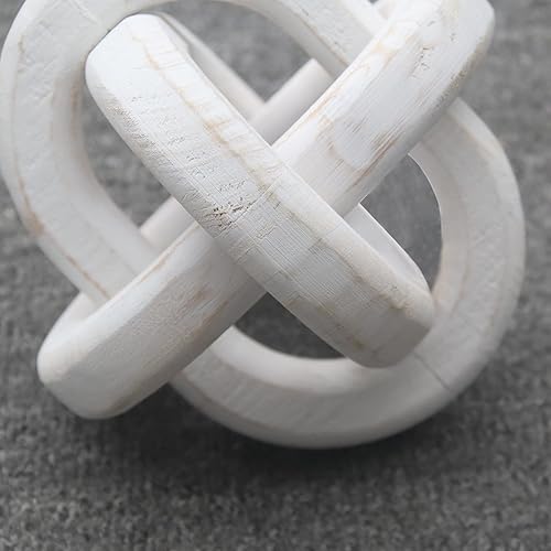 Miniatura 5 de PARISLOFT Decoración de cadena de madera blanca tallada a mano Adorno de nudo rústico de granja de 3 eslabones Mesa de café, estante, bandeja