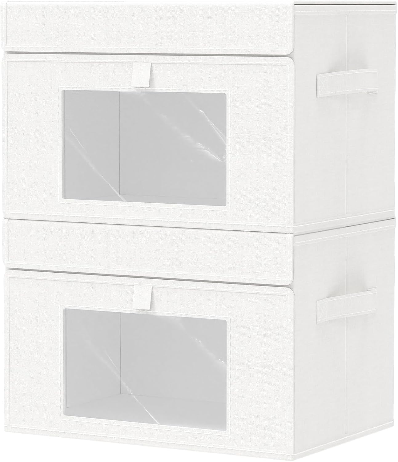 Storage Bins with Lids, Cube Organizer Basket with Window, Closet Boxes with Carrying 2 Handles and Sturdy PP Support Plate, 2 Pack, White, 15 x 9.8 x 9.8 In, XSNY17WL-2