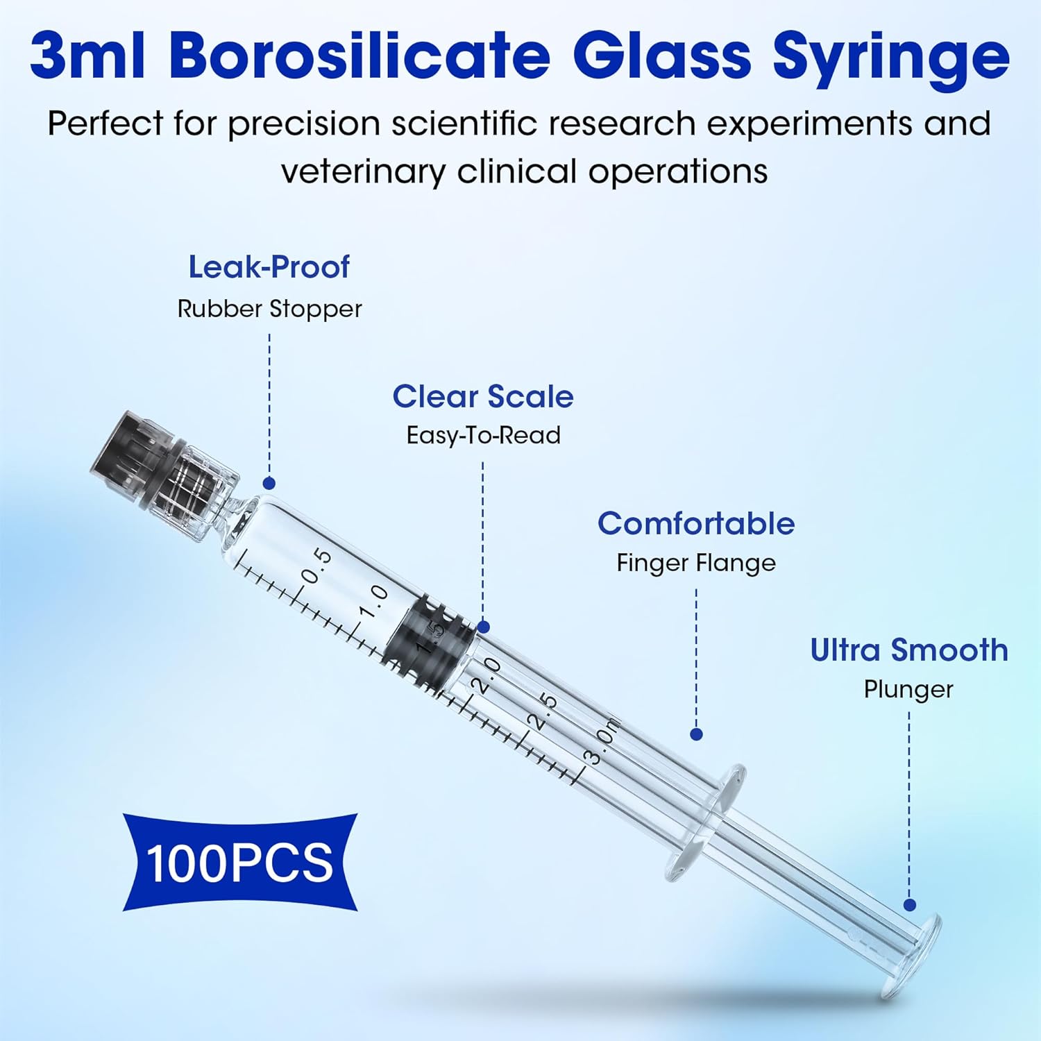 100 Pack 3ml Luer Lock Glass Syringe, Borosilicate Syringes for Liquids, Glue, Oils, Ink, Lab and Crafts Tools without Needle