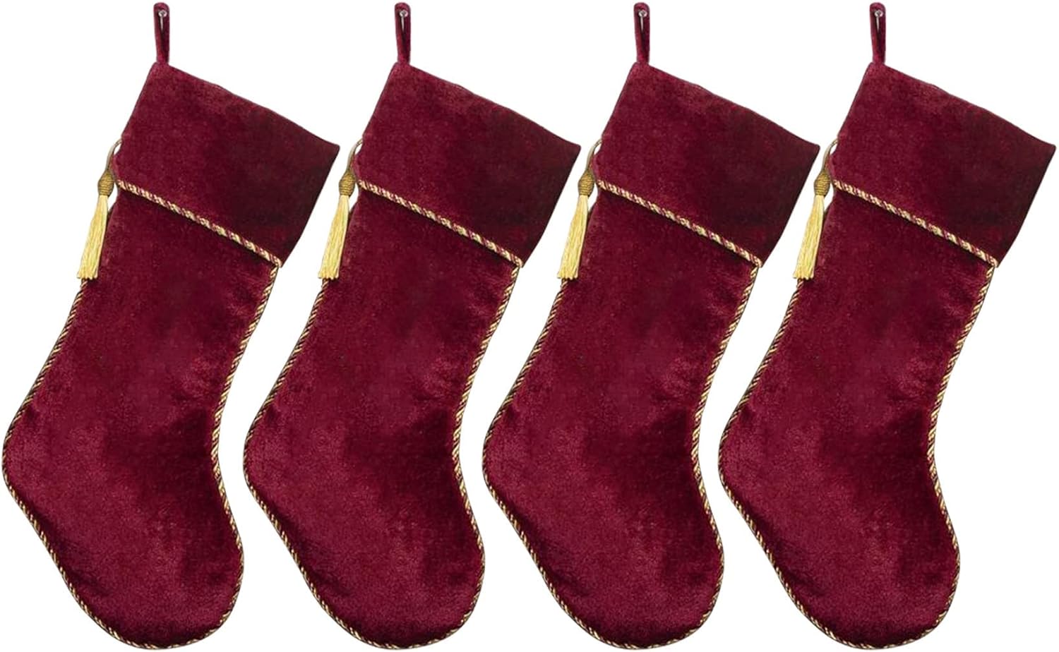 Red Christmas Stockings 4 Pack Velvet Christmas Stockings with Gold Tassel Decorations for Fireplace Holiday Party