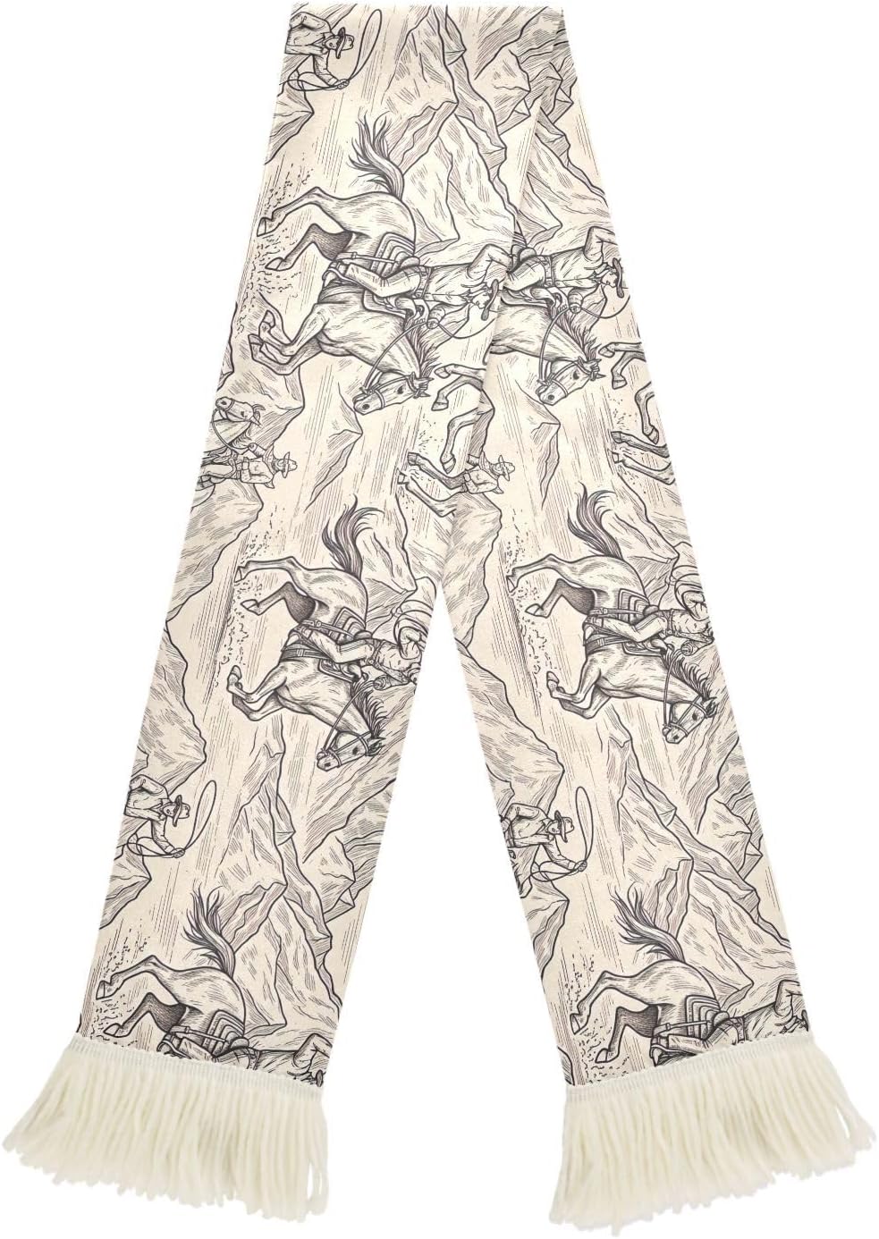 CHIFIGNO Vintage Cowboy Horse Desert Sports Fan Scarf for Games, Quick Dry Polyester Fabric for Wiping Sweat with Team Spirit Fringe