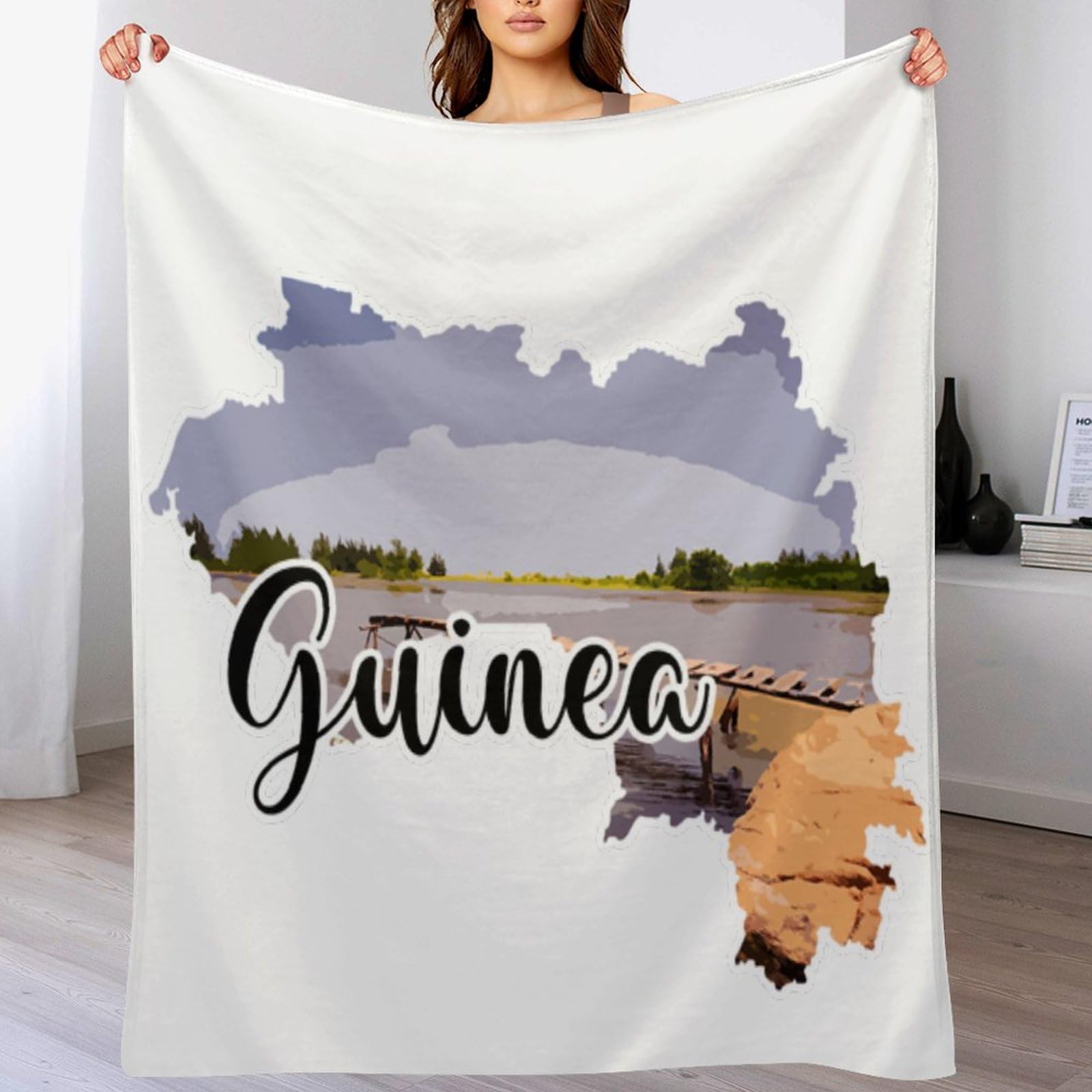 Manta suave y mullida de Guinea de 60 x 80 pulgadas, suave y mullida, impresión artística de la nación, regalo de hito, manta de franela de vellón para cama de mascotas, sofá, oficina,