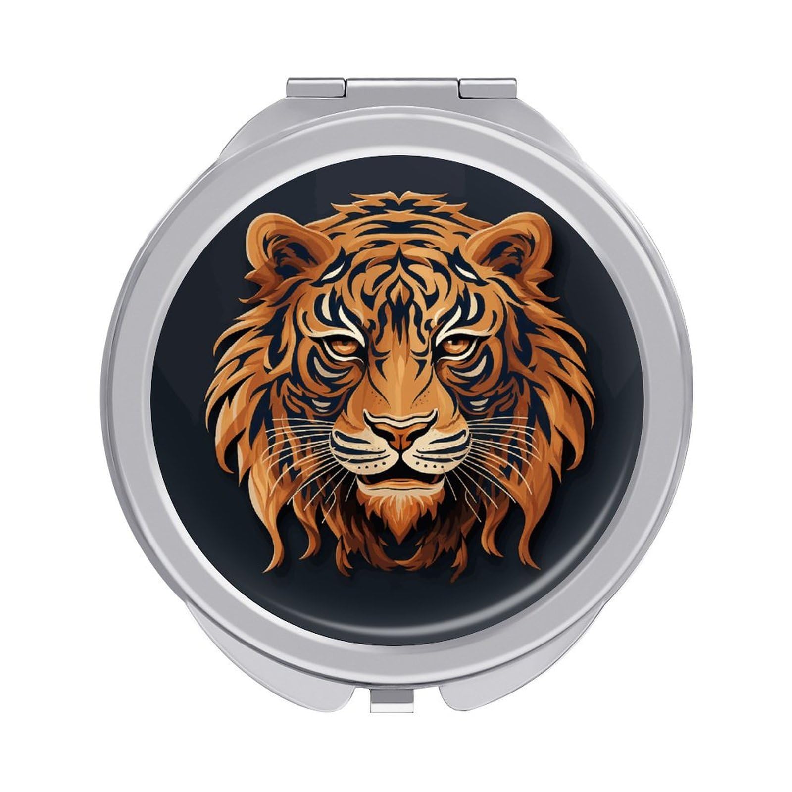 Fekiloot Style New Year Tiger Logo Design Travel Makeup Mirror Handheld Compact Mirror Portable Pocket Mirror Double-Sided 1X/2X Magnifying For Handbag And Purses