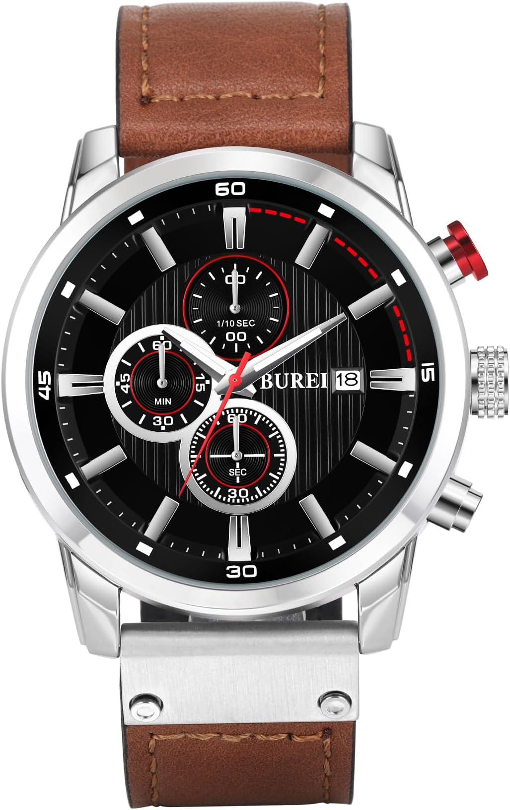 Men's Chronograph Watch, Vintage Brown Leather Strap, Multi-Dial Calendar, Water-Resistant, Analog Quartz Classic Sports Watch