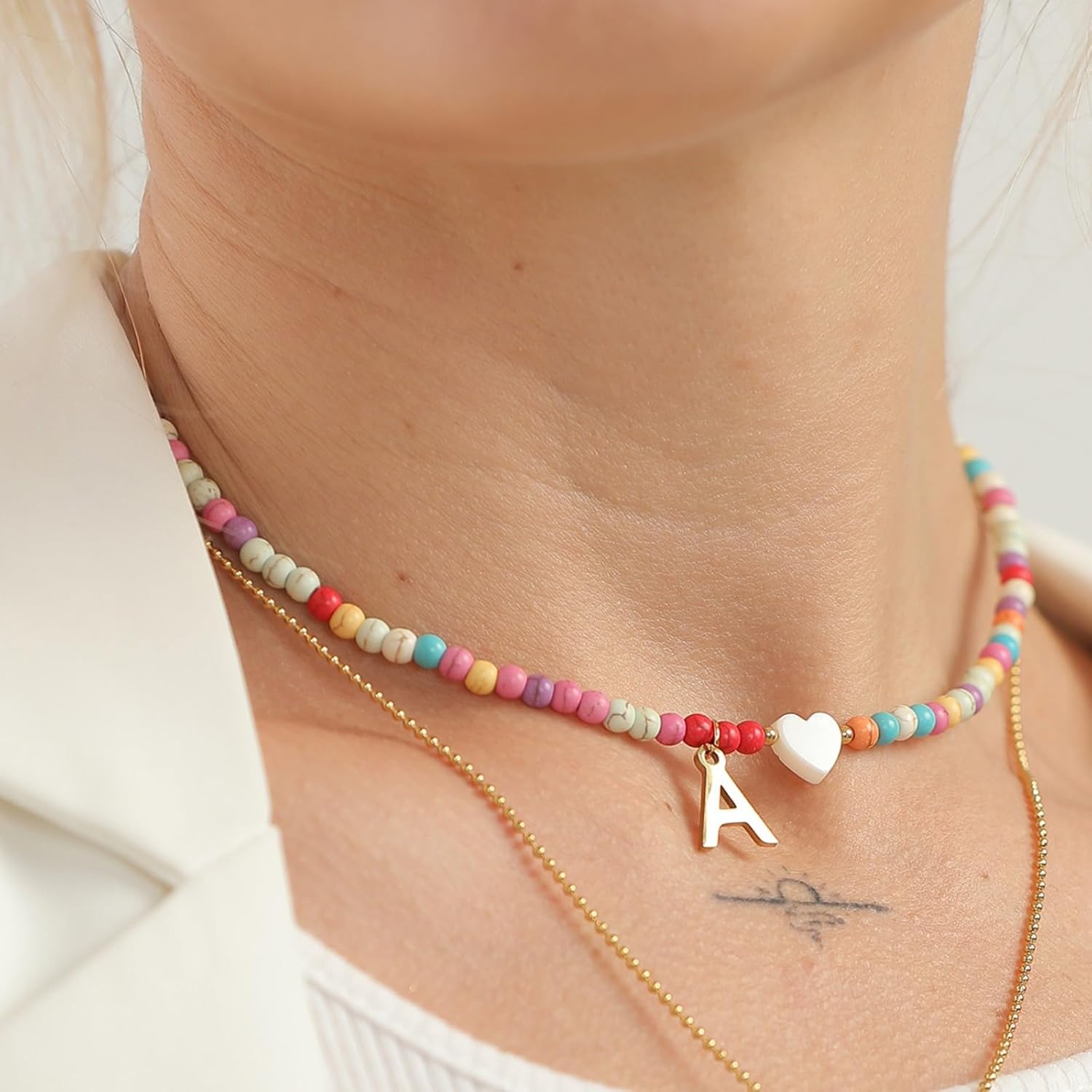 Initial Necklace for Women Handmade Dainty Bohemian Colorful Beaded Initial Choker Necklace Stainless Steel Love Heart Letter Pendant Necklace Y2K Aesthetic Jewelry - Image 5