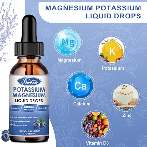 Miniatura 2 de Suplemento de potasio y magnesio, suplemento de potasio y magnesio con calcio, vitamina D3, zinc, sin azúcar y gotas líquidas veganas suplemento